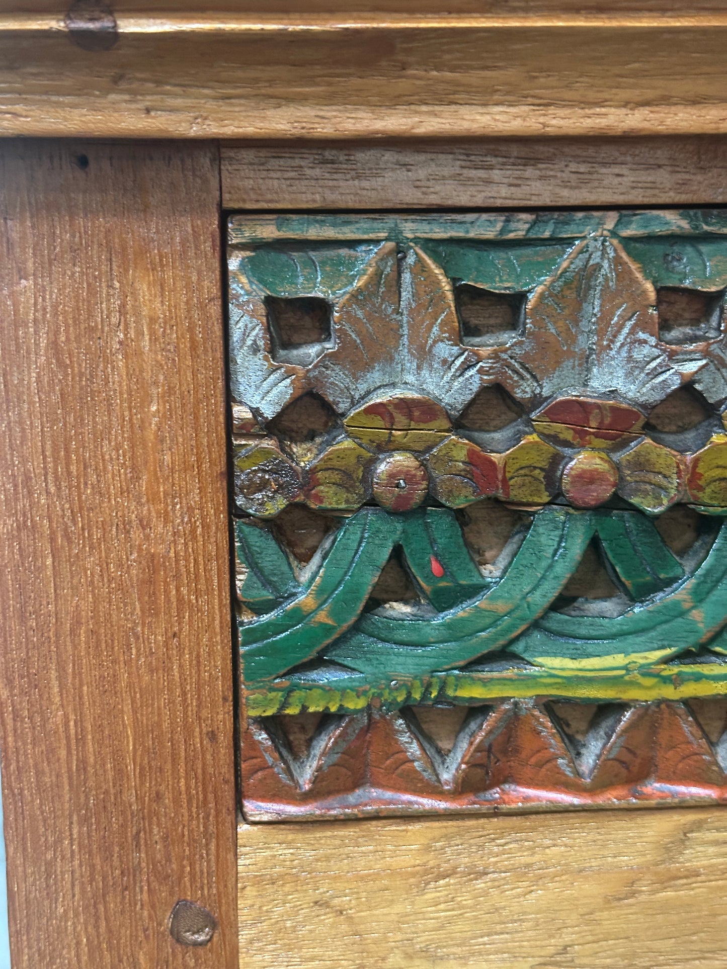 Hand-Carved Polychrome Cabinet, Mexican Folk Art, Spanish Cedar