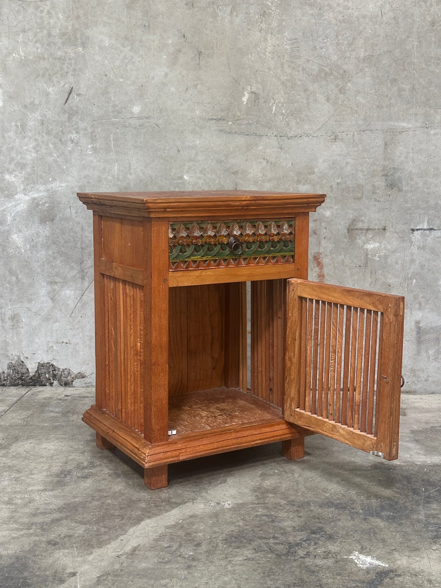 Hand-Carved Polychrome Cabinet, Mexican Folk Art, Spanish Cedar