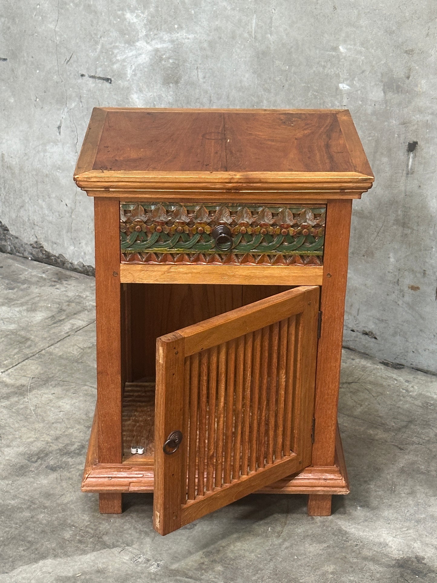 Hand-Carved Polychrome Cabinet, Mexican Folk Art, Spanish Cedar