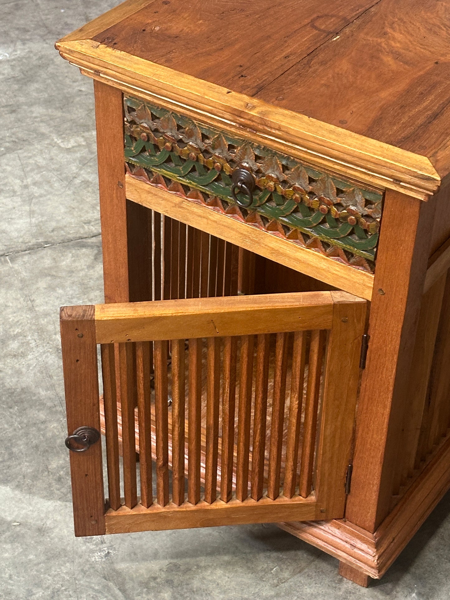 Hand-Carved Polychrome Cabinet, Mexican Folk Art, Spanish Cedar