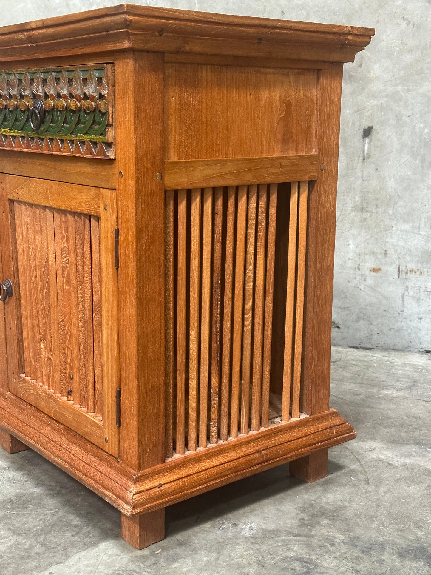 Hand-Carved Polychrome Cabinet, Mexican Folk Art, Spanish Cedar