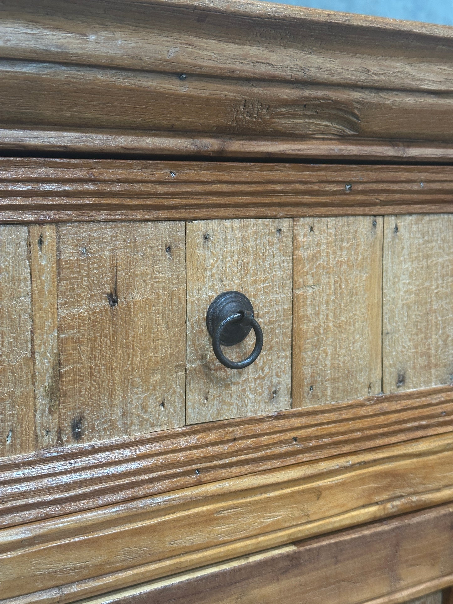 Antique Indonesian Dutch Colonial Teak Cabinet, Two-Drawer Two-Door, Iron Pulls