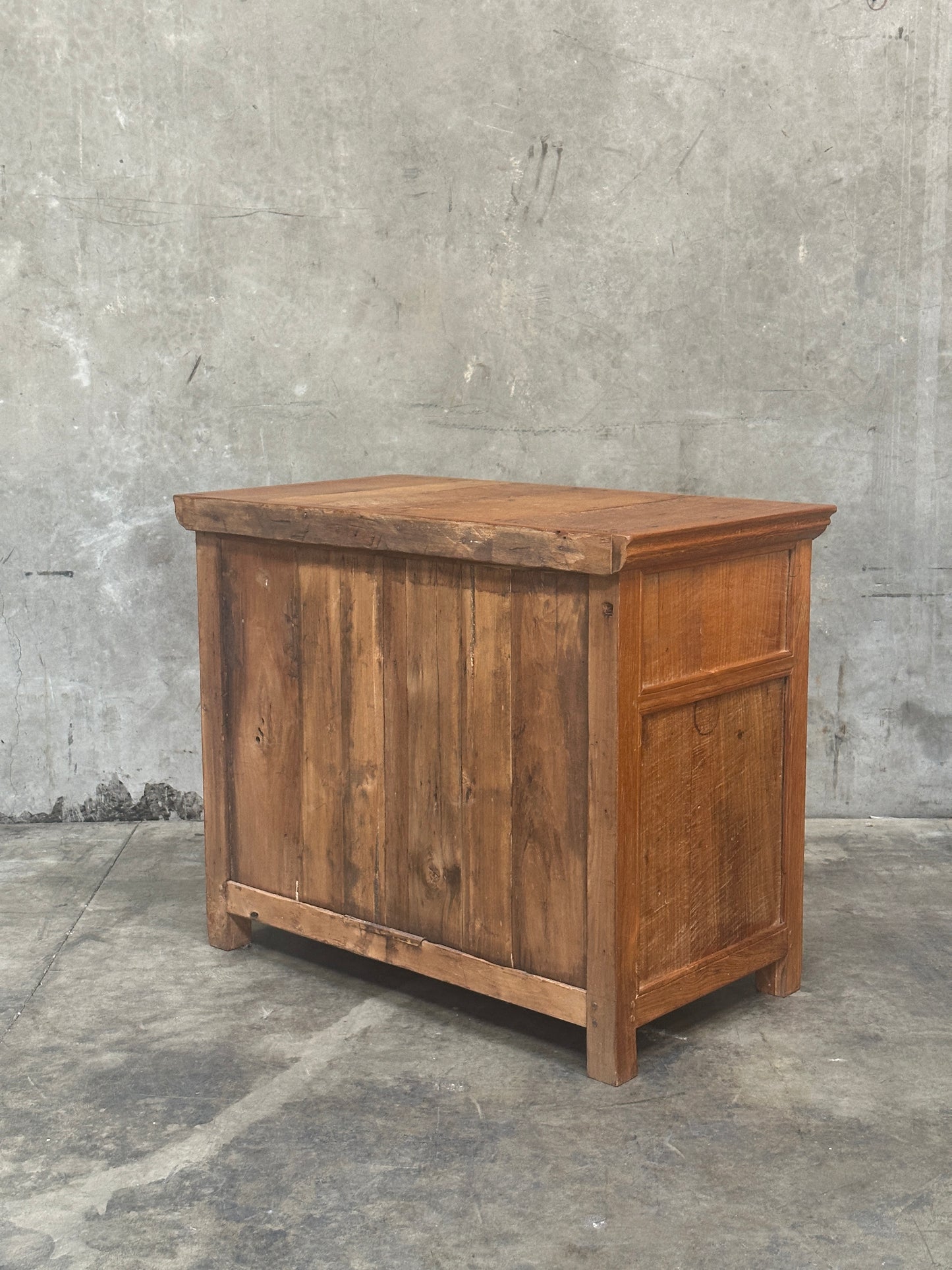 Antique Indonesian Dutch Colonial Teak Cabinet, Two-Drawer Two-Door, Iron Pulls