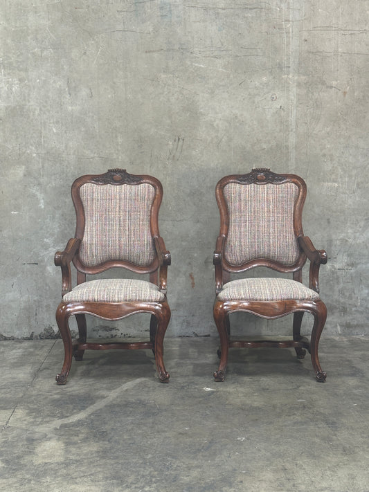 Pair Antique Oversized French Louis Philippe / Napoleon III Walnut Salon Fauteuils, Cartouche-Back, 49 Inch H