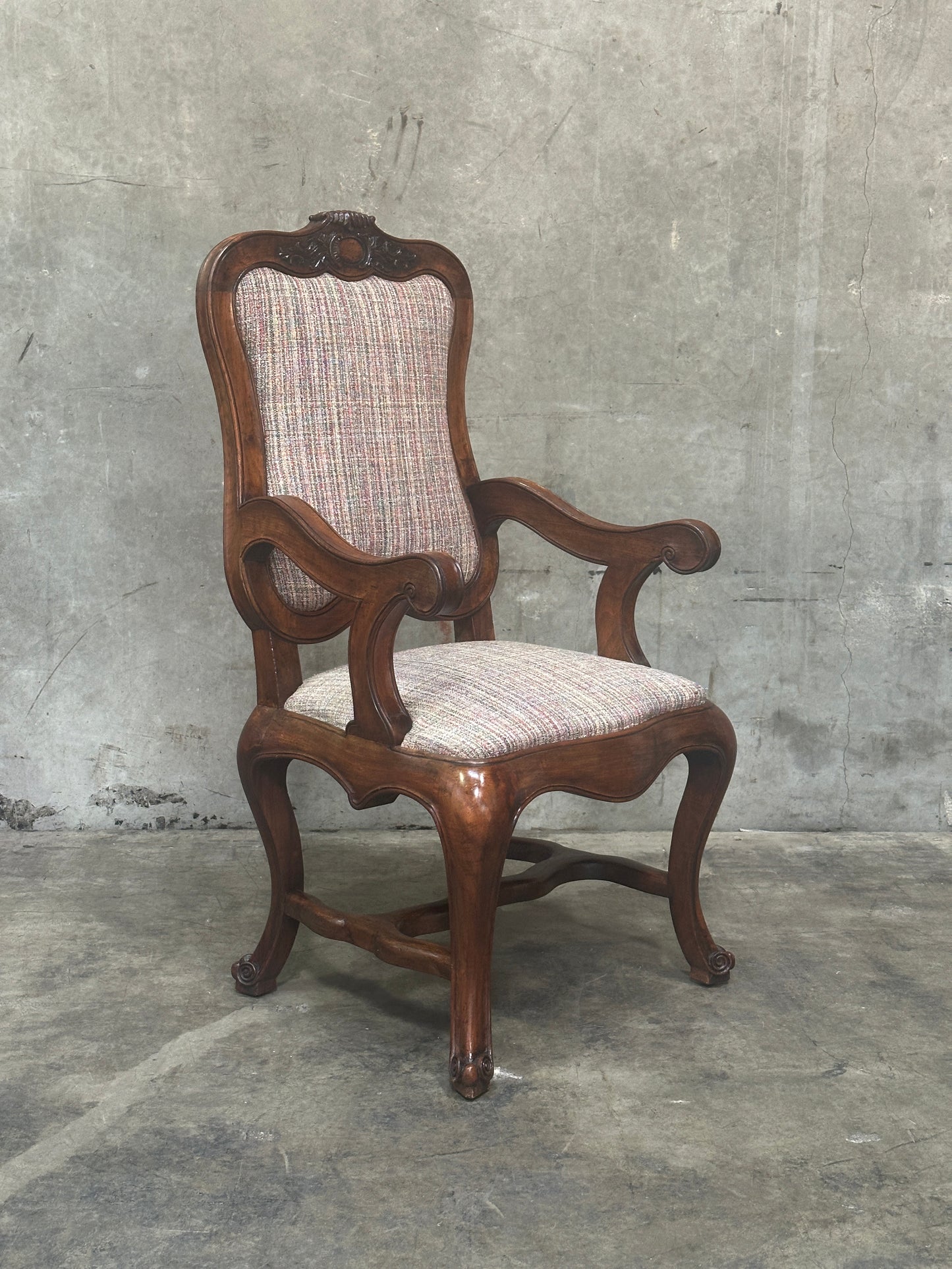 Pair Antique Oversized French Louis Philippe / Napoleon III Walnut Salon Fauteuils, Cartouche-Back, 49 Inch H