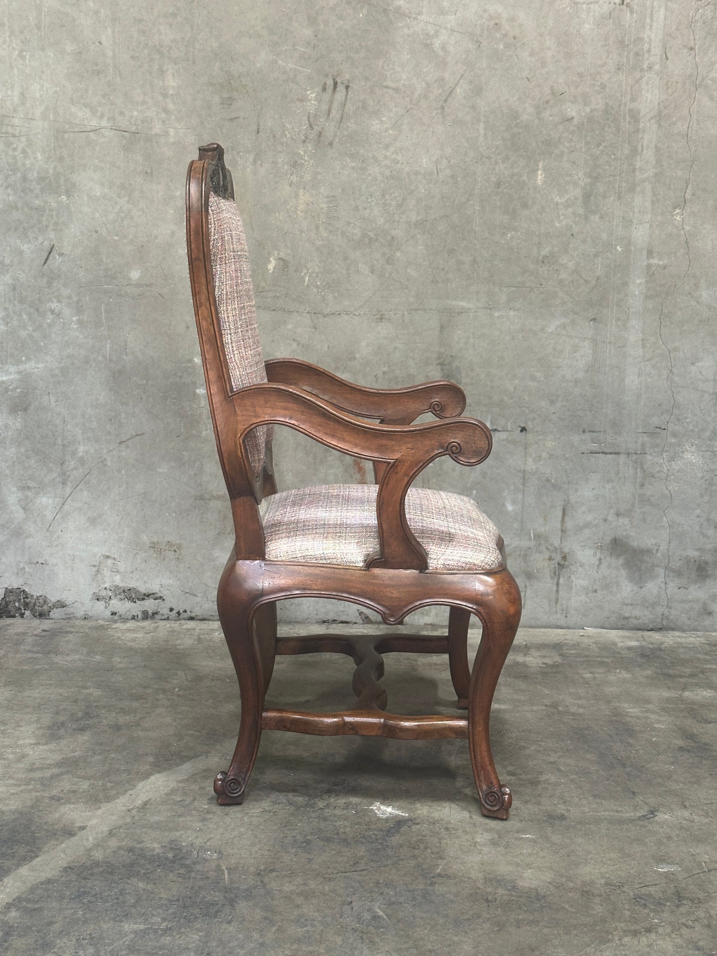 Pair Antique Oversized French Louis Philippe / Napoleon III Walnut Salon Fauteuils, Cartouche-Back, 49 Inch H