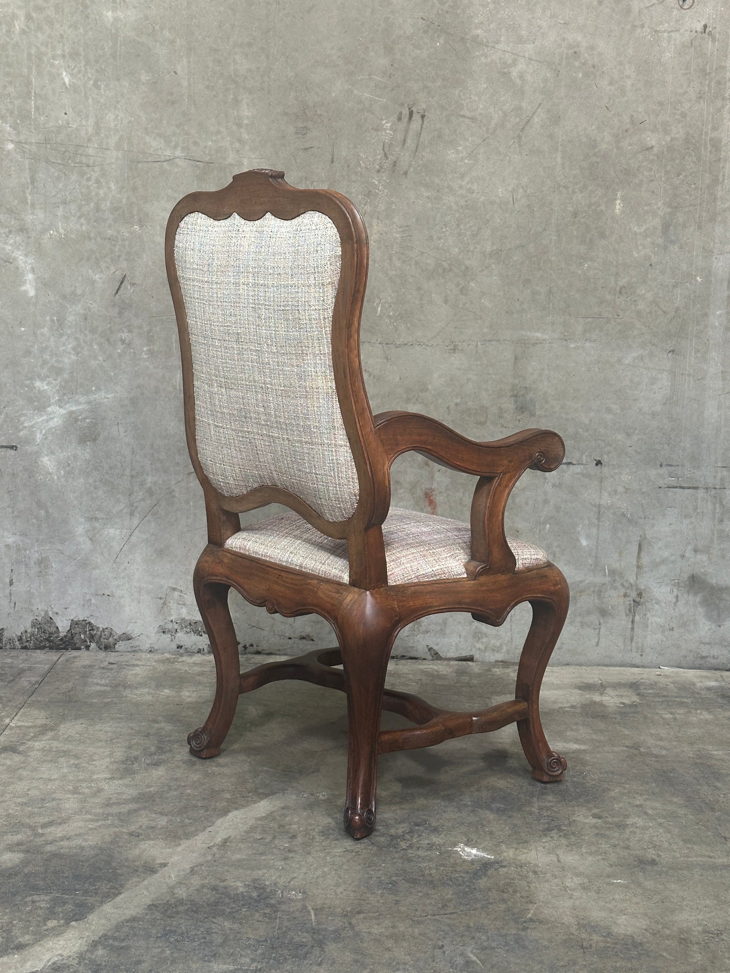 Pair Antique Oversized French Louis Philippe / Napoleon III Walnut Salon Fauteuils, Cartouche-Back, 49 Inch H