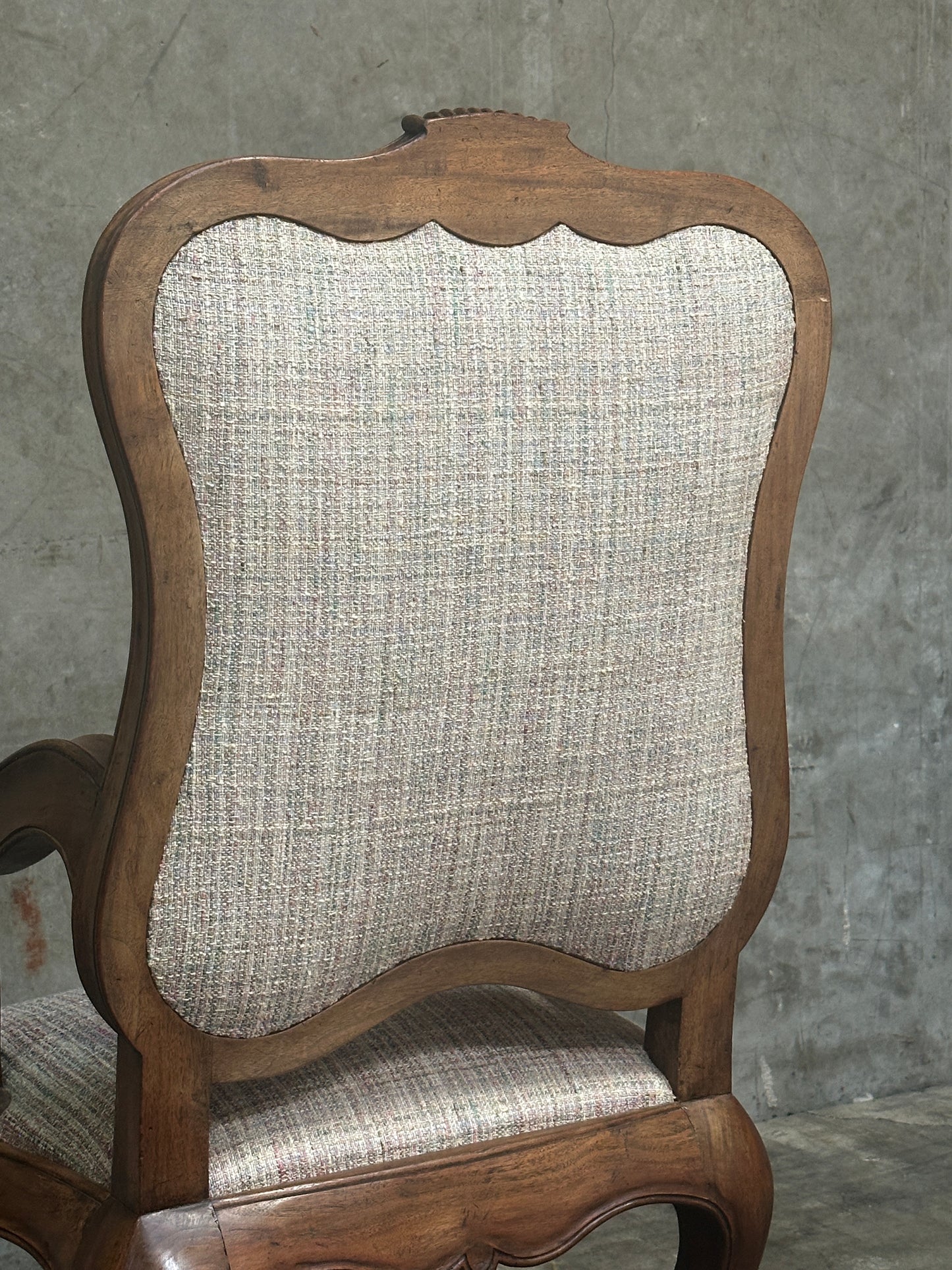 Pair Antique Oversized French Louis Philippe / Napoleon III Walnut Salon Fauteuils, Cartouche-Back, 49 Inch H