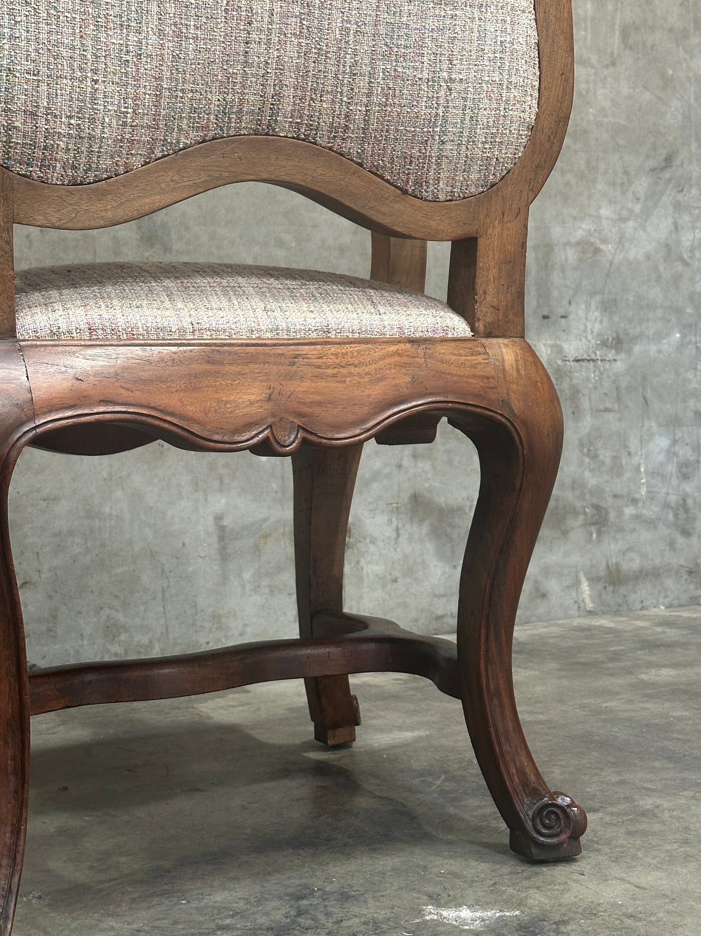 Pair Antique Oversized French Louis Philippe / Napoleon III Walnut Salon Fauteuils, Cartouche-Back, 49 Inch H