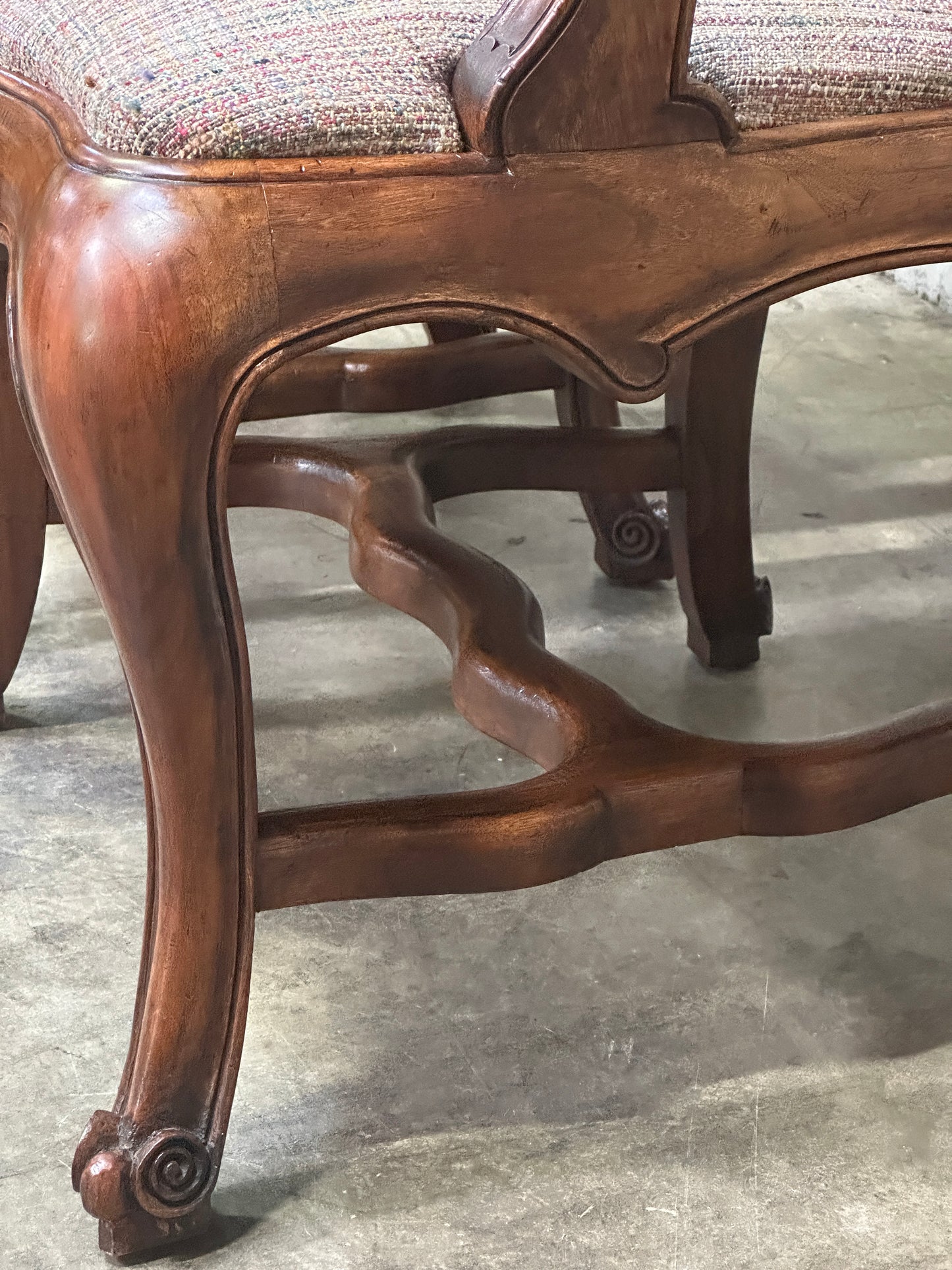 Pair Antique Oversized French Louis Philippe / Napoleon III Walnut Salon Fauteuils, Cartouche-Back, 49 Inch H
