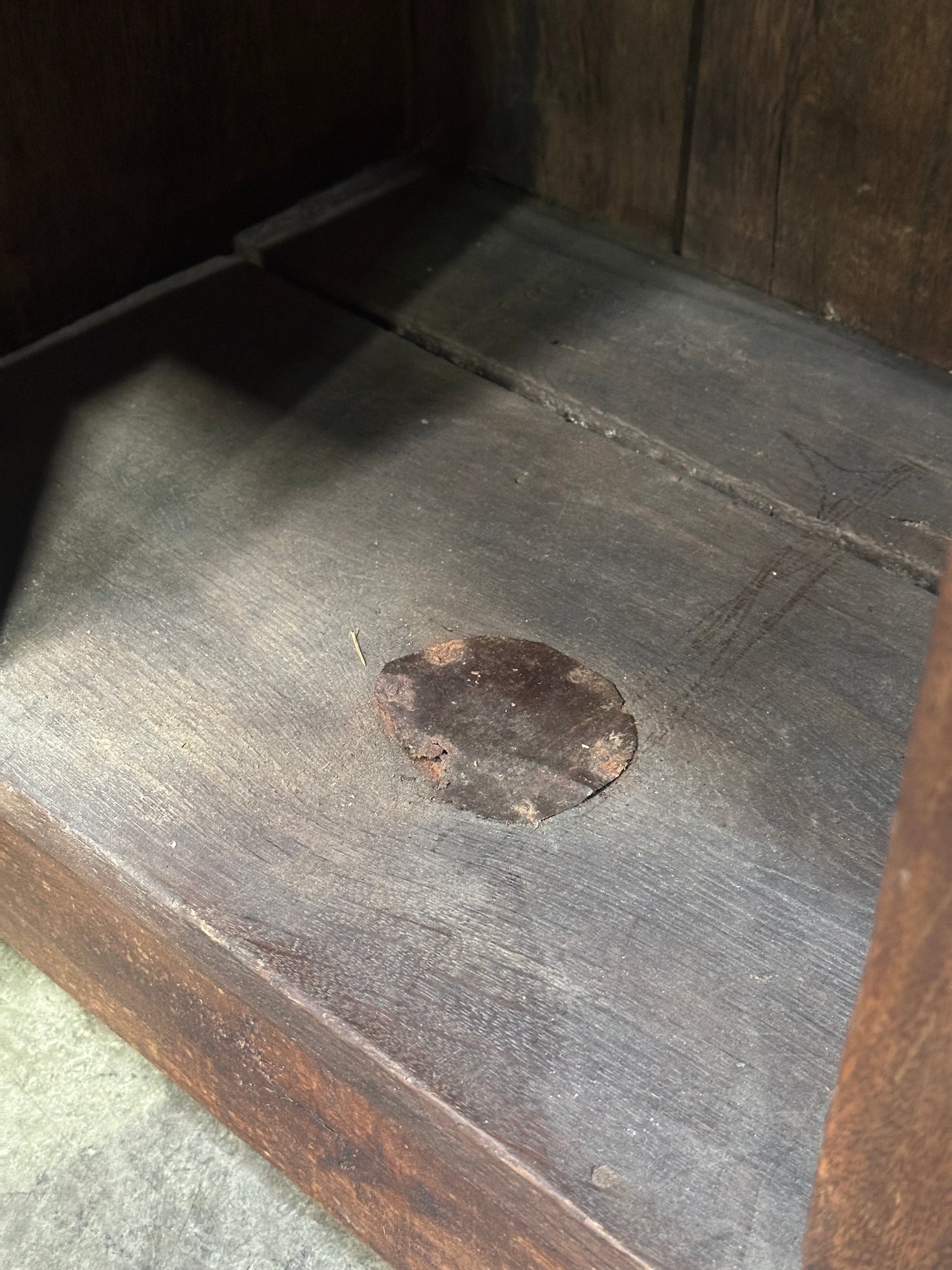 Antique Primitive Hardwood Cupboard, Scalloped Gallery, Hand-Forged Iron