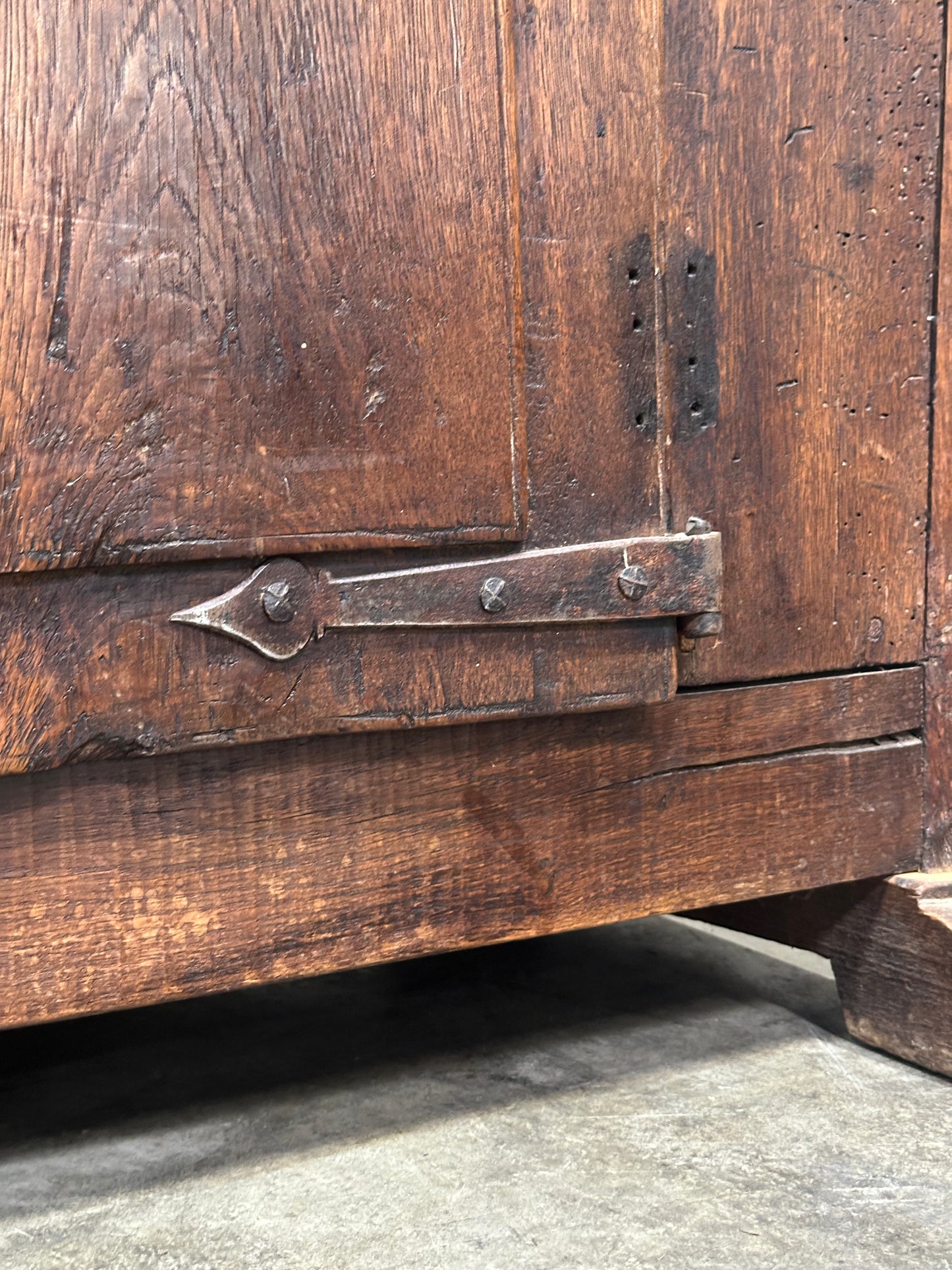 Antique Primitive Hardwood Cupboard, Scalloped Gallery, Hand-Forged Iron