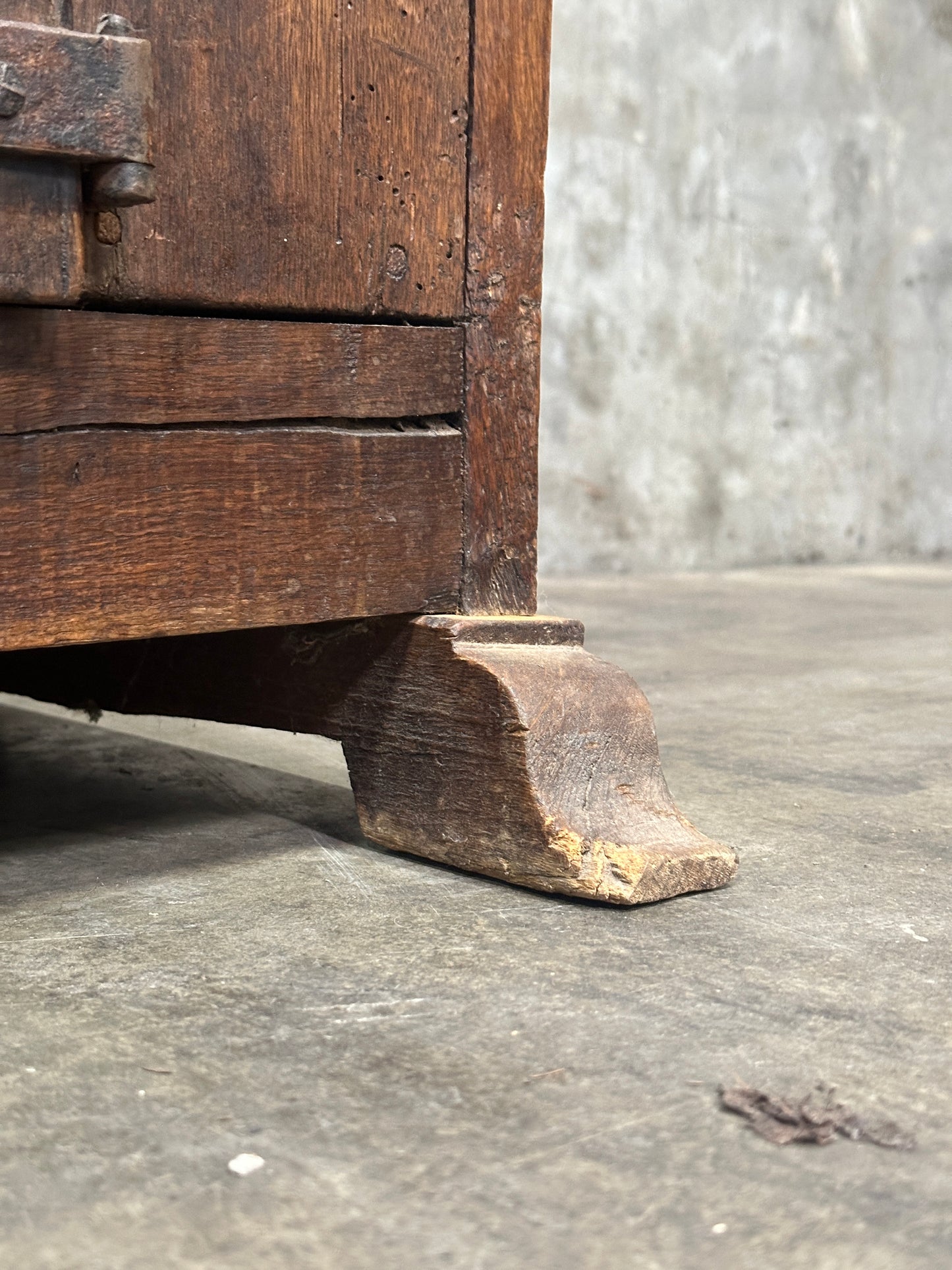 Antique Primitive Hardwood Cupboard, Scalloped Gallery, Hand-Forged Iron