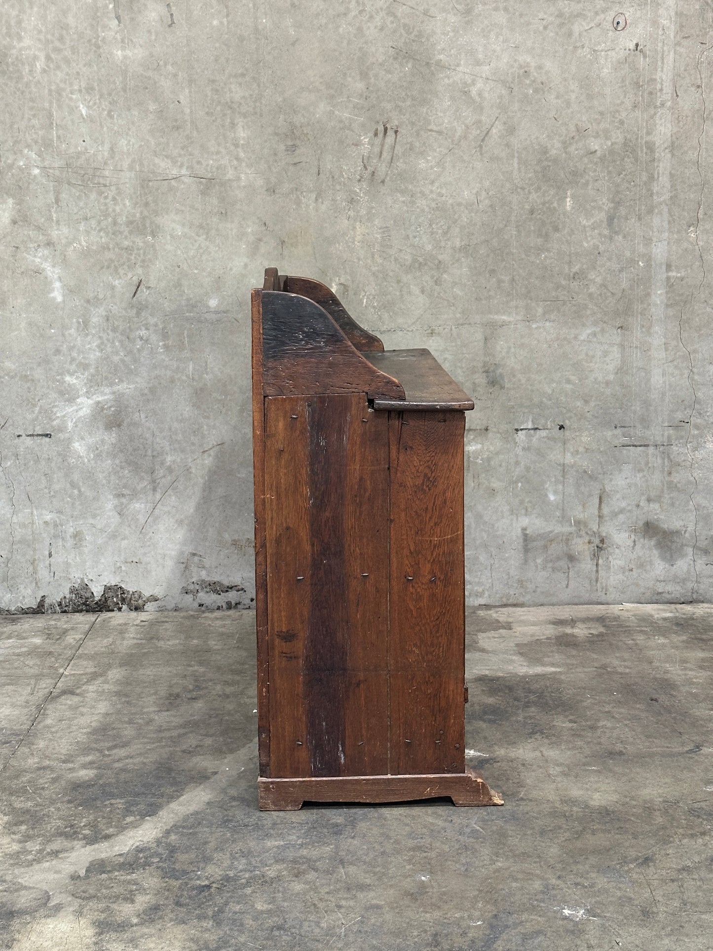 Antique Primitive Hardwood Cupboard, Scalloped Gallery, Hand-Forged Iron