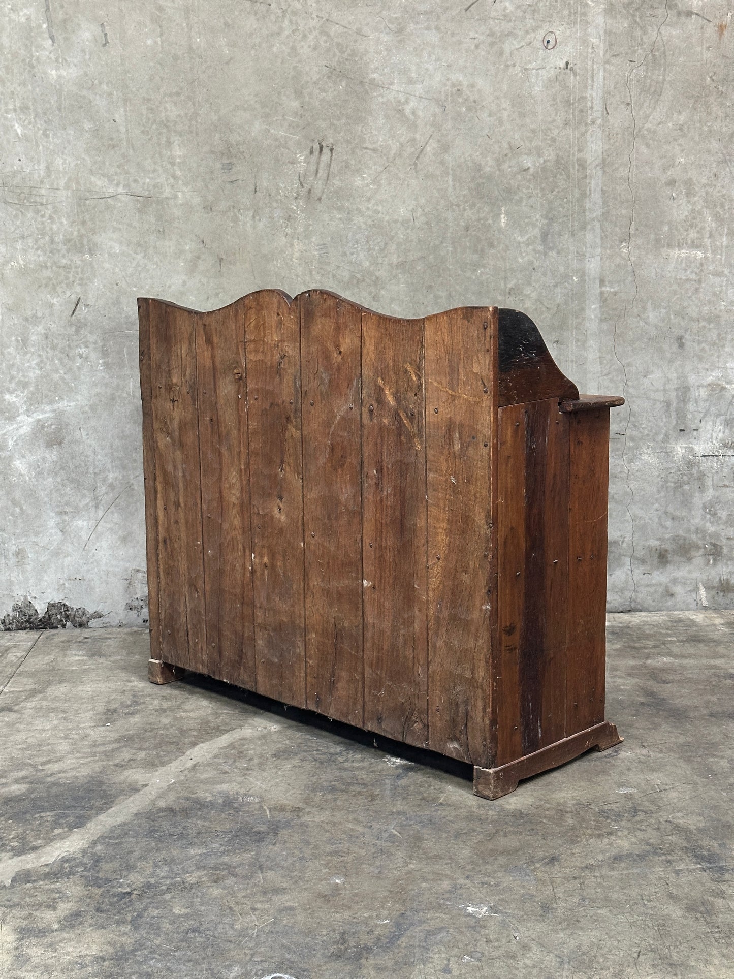 Antique Primitive Hardwood Cupboard, Scalloped Gallery, Hand-Forged Iron