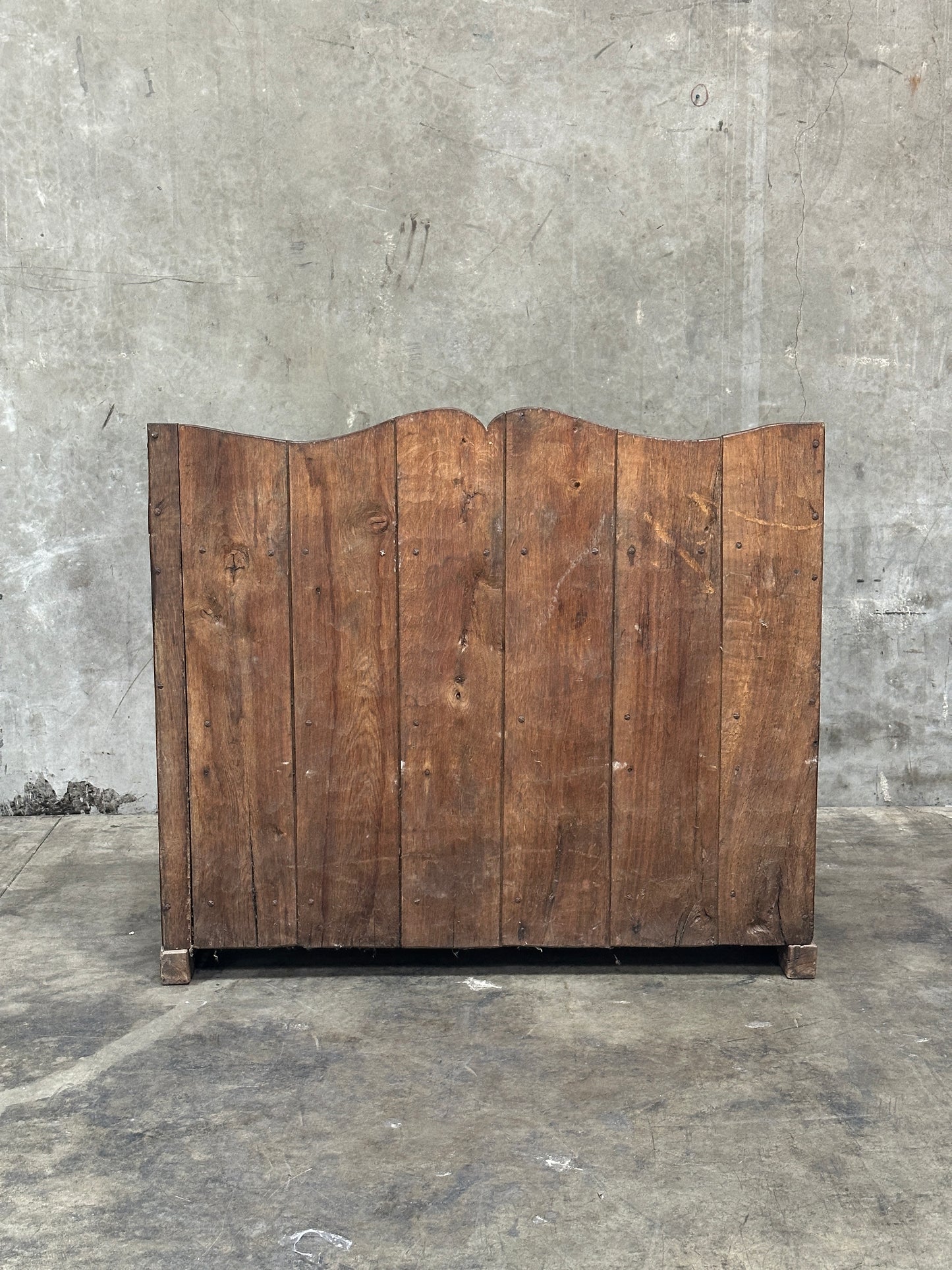 Antique Primitive Hardwood Cupboard, Scalloped Gallery, Hand-Forged Iron