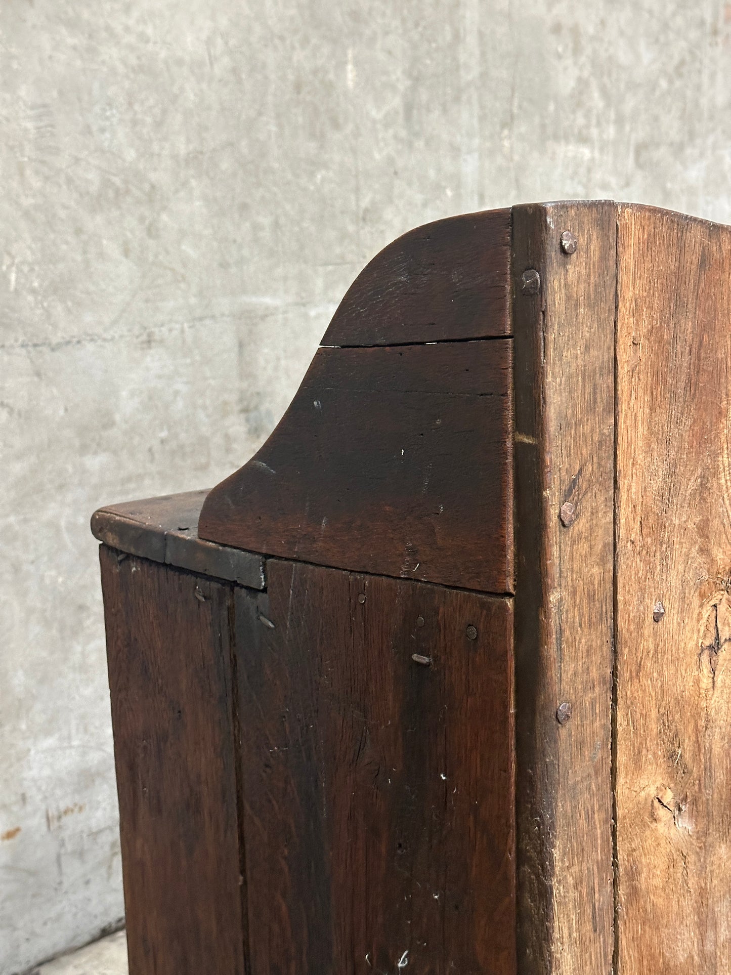 Antique Primitive Hardwood Cupboard, Scalloped Gallery, Hand-Forged Iron