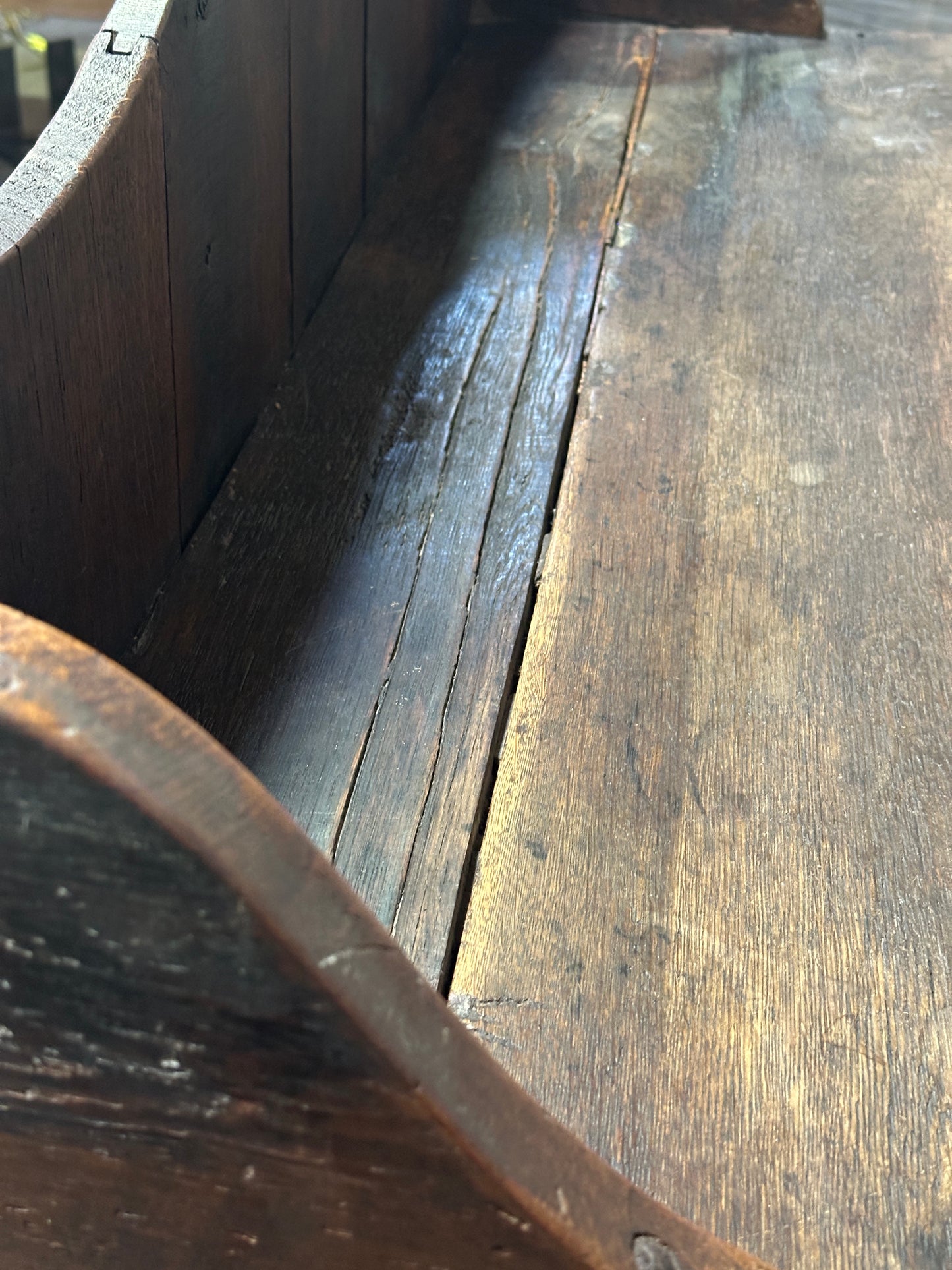 Antique Primitive Hardwood Cupboard, Scalloped Gallery, Hand-Forged Iron
