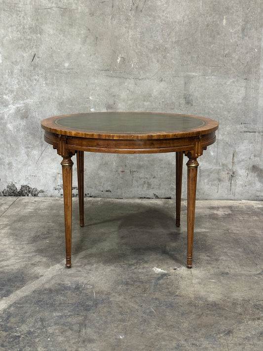 Drexel Heritage French Provincial Louis XVI Card Table, Green Leather Top, Oval