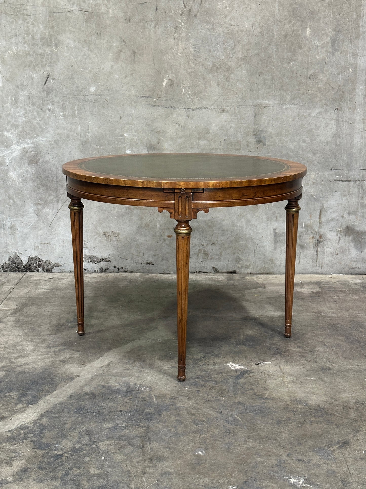 Drexel Heritage French Provincial Louis XVI Card Table, Green Leather Top, Oval