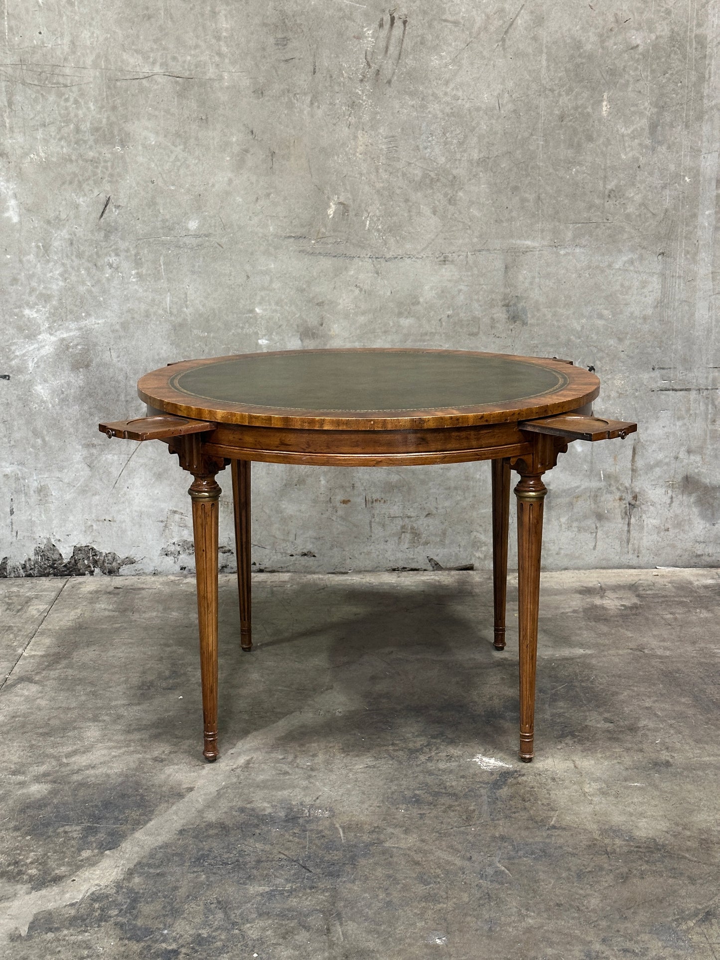 Drexel Heritage French Provincial Louis XVI Card Table, Green Leather Top, Oval