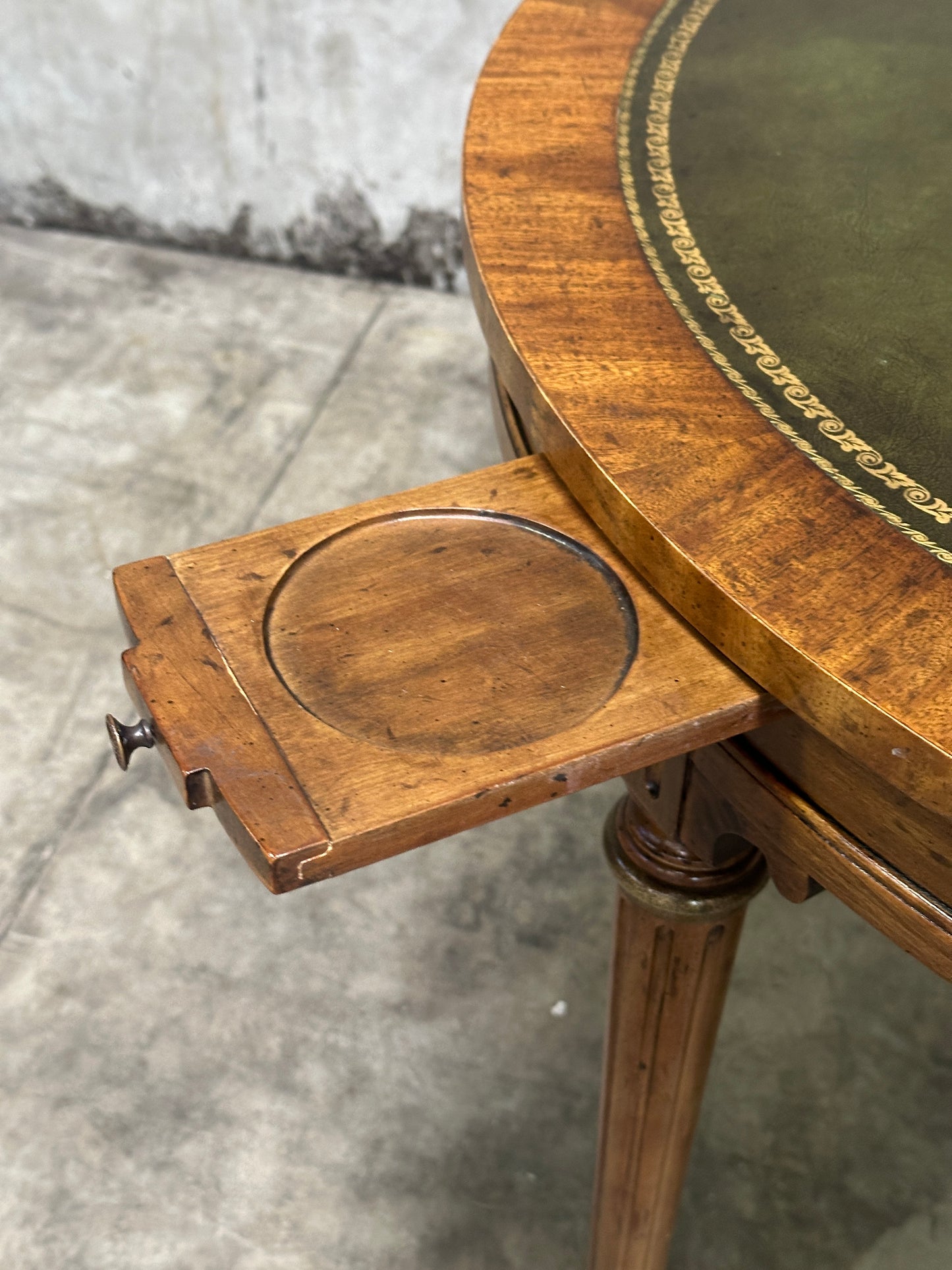 Drexel Heritage French Provincial Louis XVI Card Table, Green Leather Top, Oval
