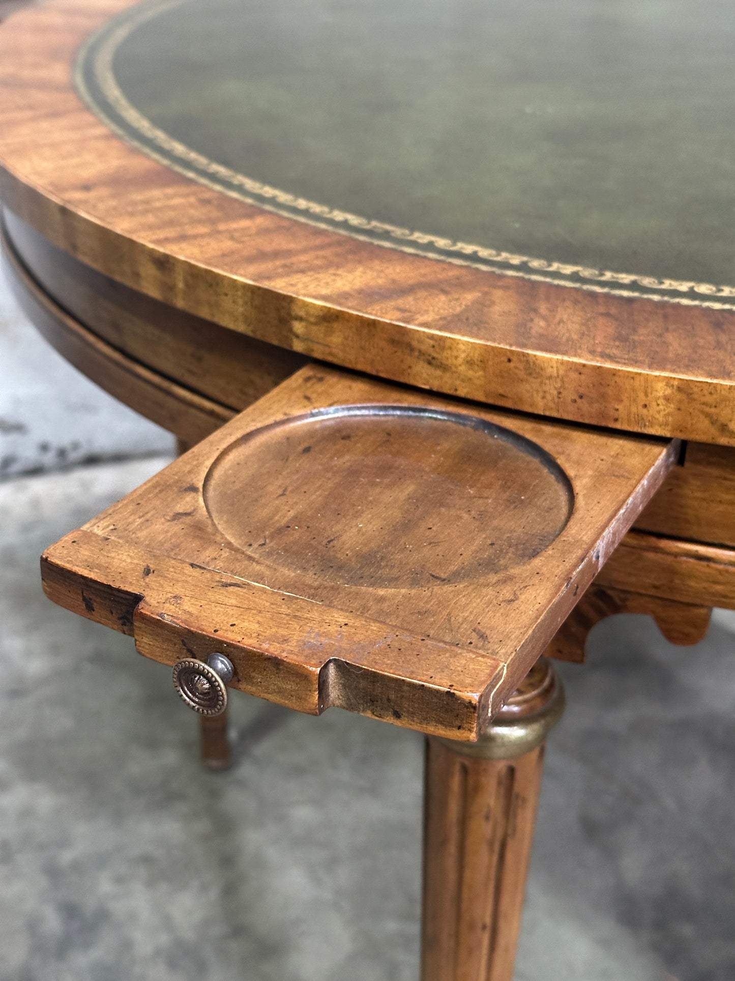 Drexel Heritage French Provincial Louis XVI Card Table, Green Leather Top, Oval