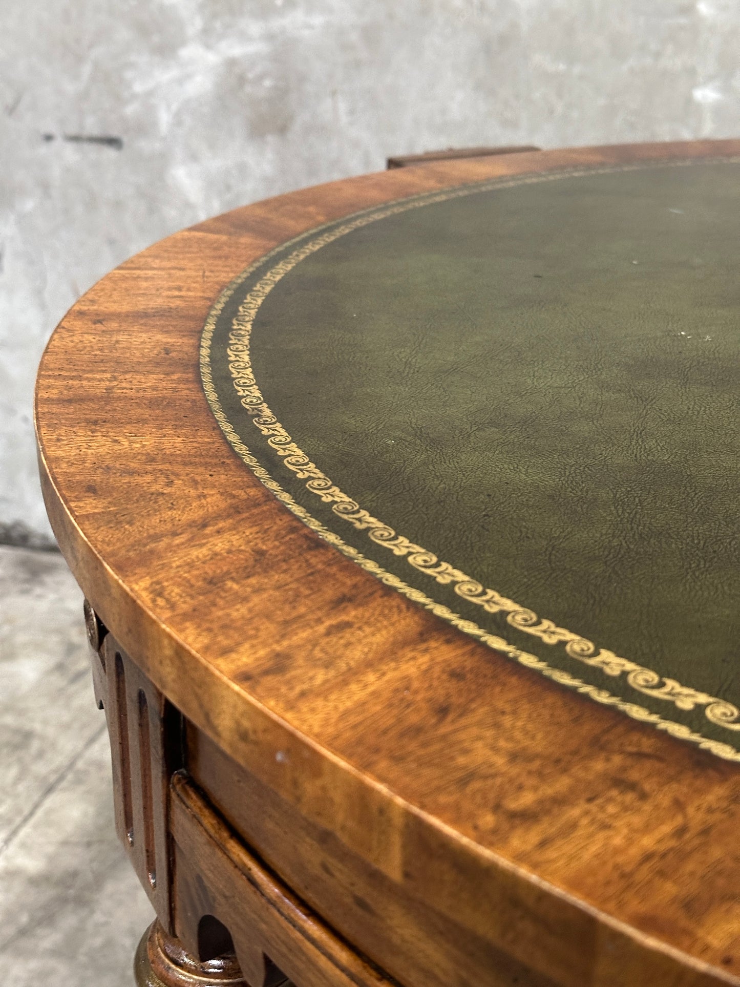 Drexel Heritage French Provincial Louis XVI Card Table, Green Leather Top, Oval