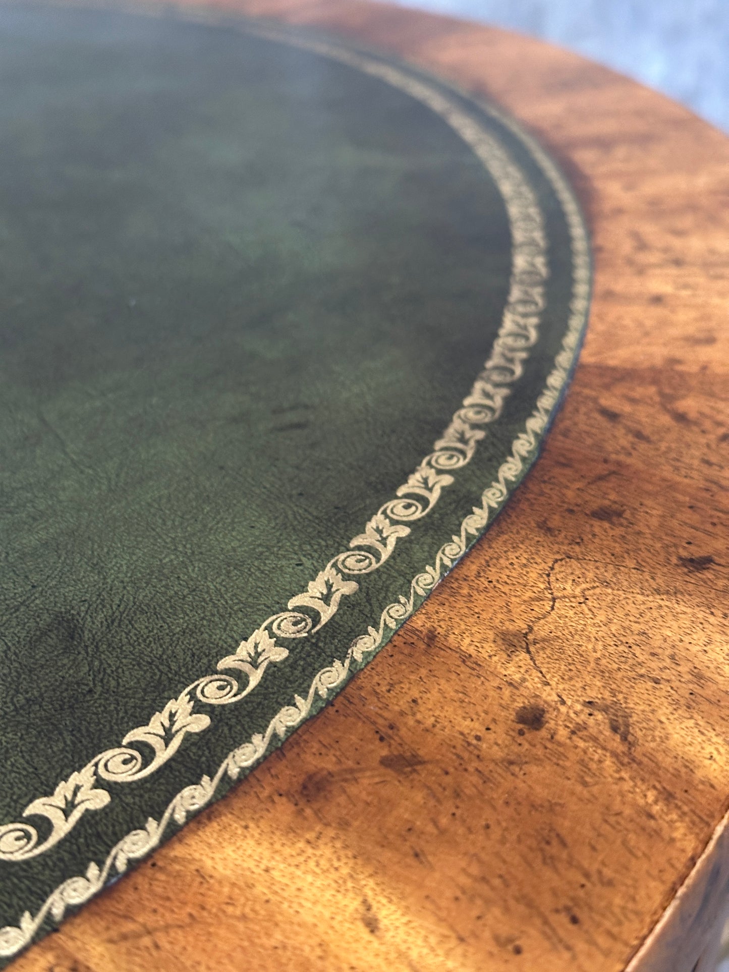 Drexel Heritage French Provincial Louis XVI Card Table, Green Leather Top, Oval