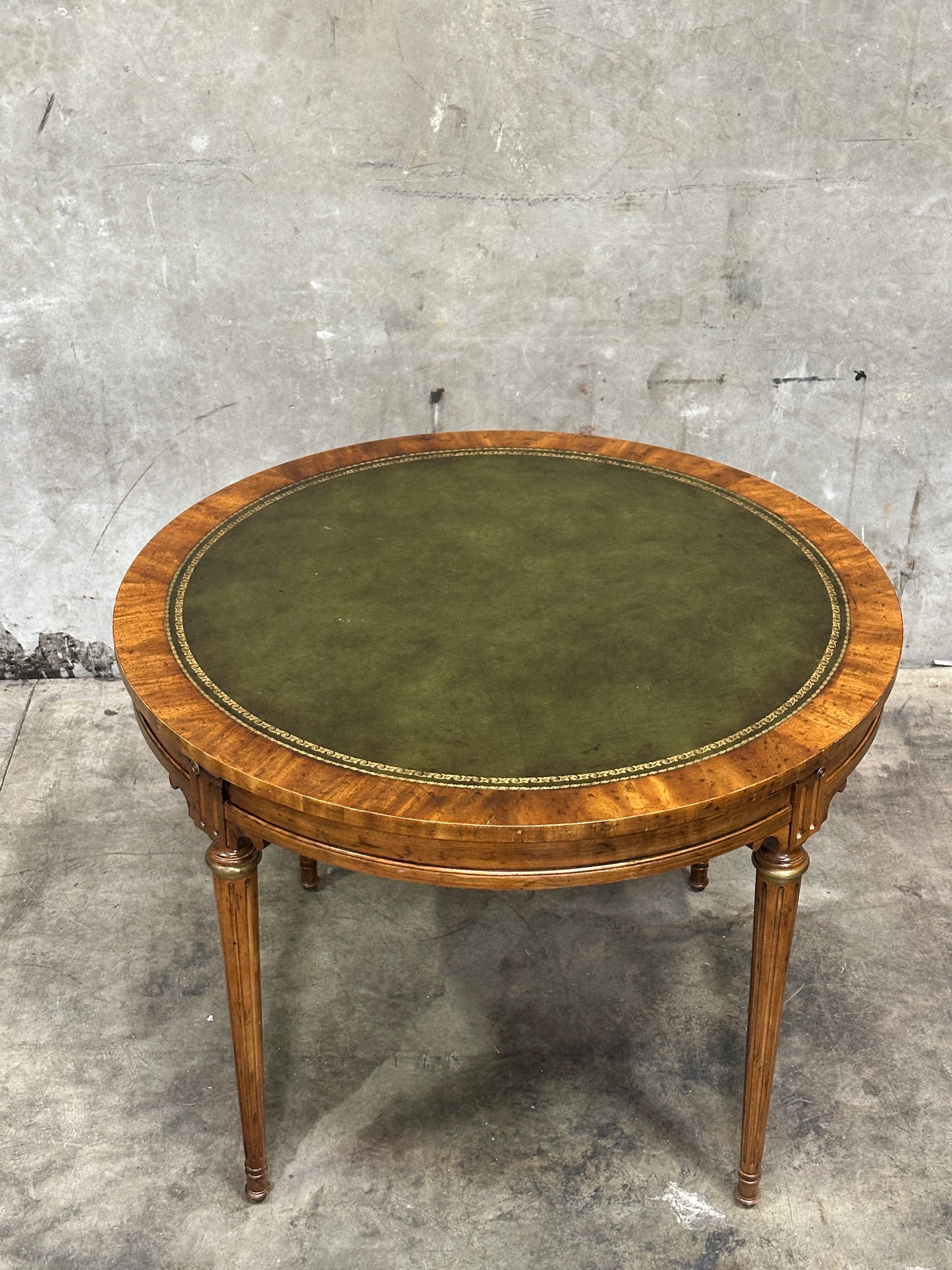 Drexel Heritage French Provincial Louis XVI Card Table, Green Leather Top, Oval