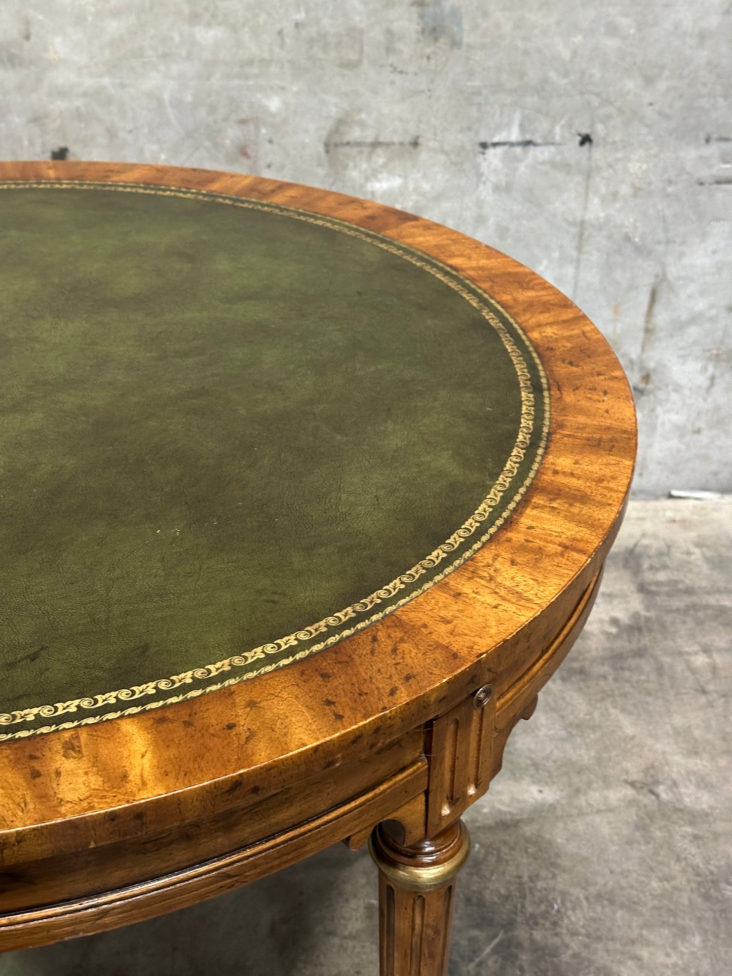Drexel Heritage French Provincial Louis XVI Card Table, Green Leather Top, Oval