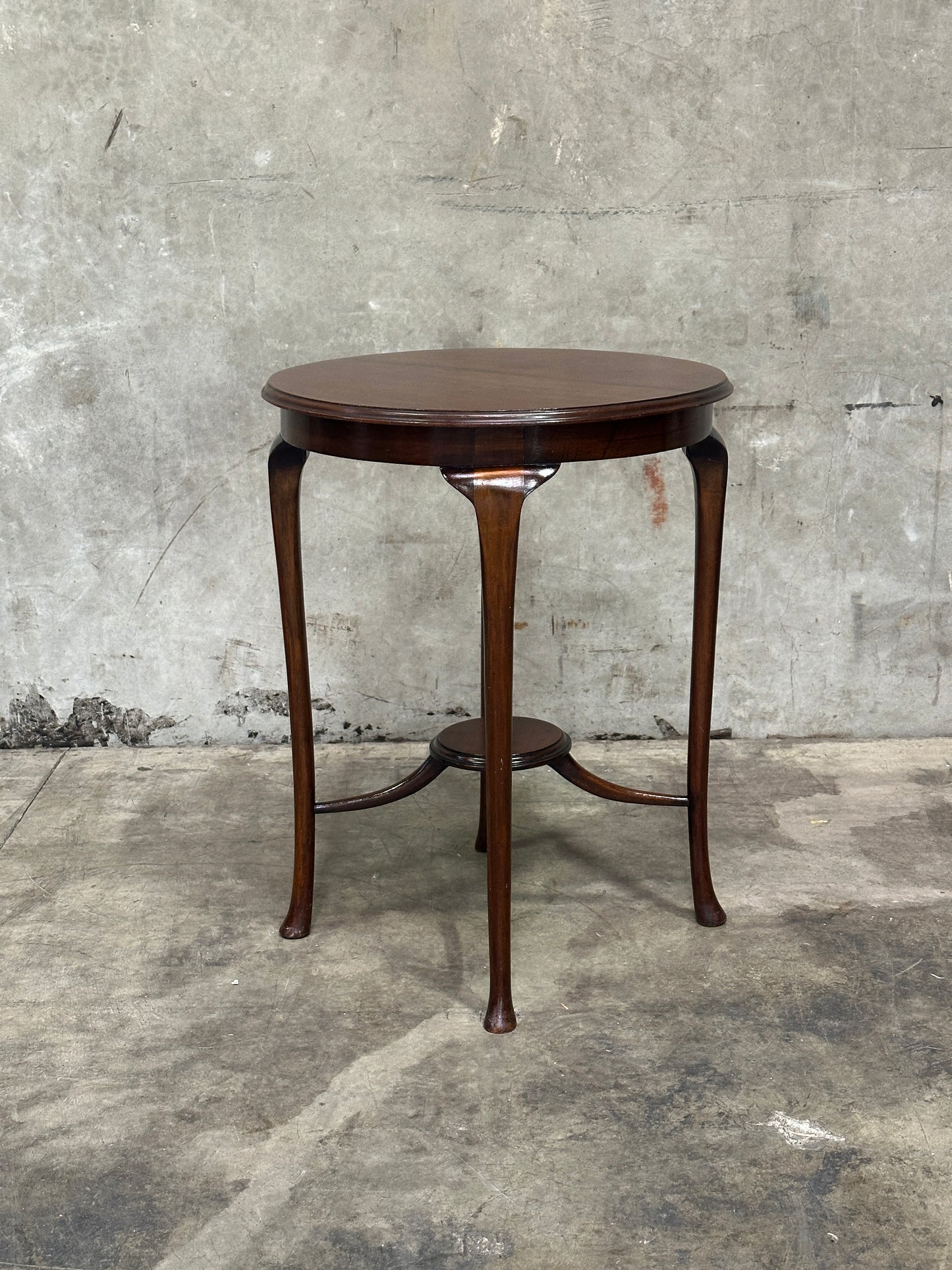 Mahogany Round Occasional Table, Splay Legs, Oval Lower Shelf
