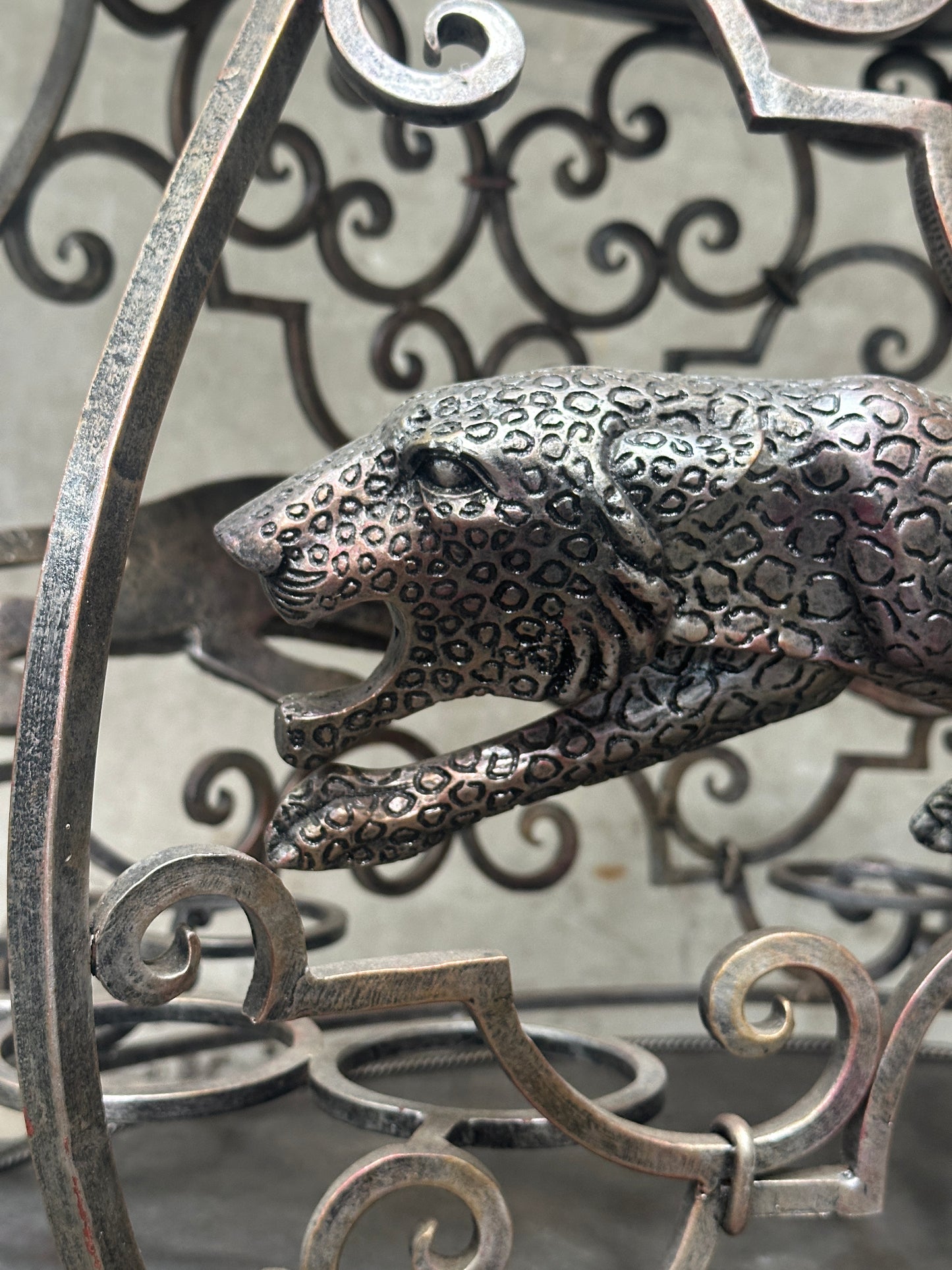 Janice Minor for Neiman Marcus Iron Bar Cart, Figural Lizard, Scrollwork