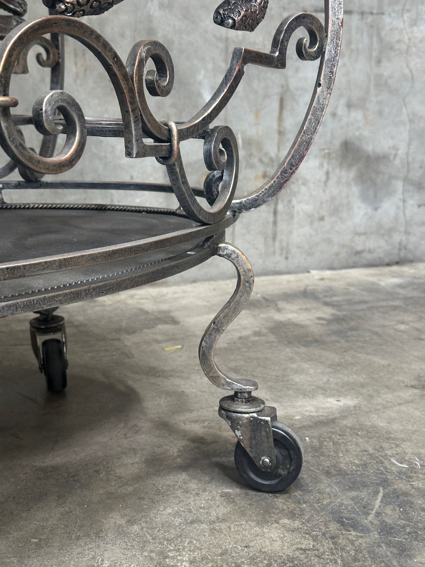 Janice Minor for Neiman Marcus Iron Bar Cart, Figural Lizard, Scrollwork