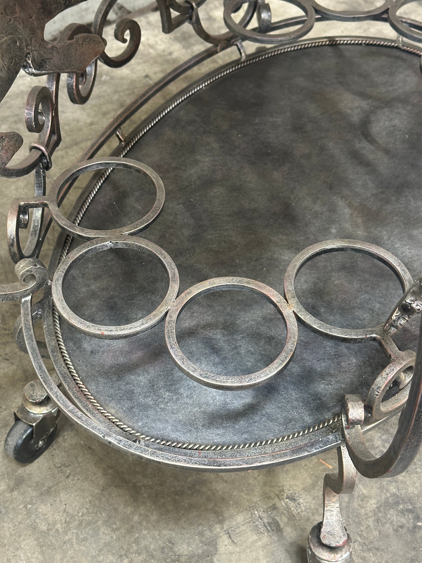 Janice Minor for Neiman Marcus Iron Bar Cart, Figural Lizard, Scrollwork