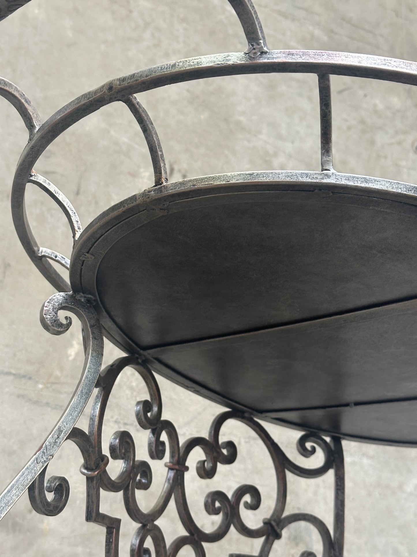 Janice Minor for Neiman Marcus Iron Bar Cart, Figural Lizard, Scrollwork
