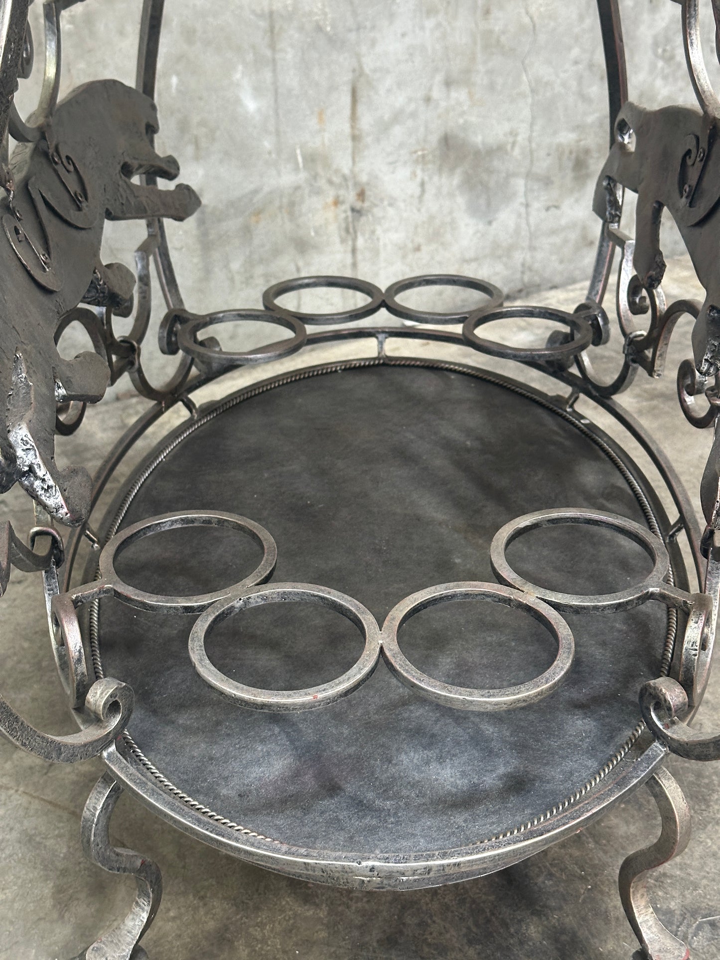 Janice Minor for Neiman Marcus Iron Bar Cart, Figural Lizard, Scrollwork