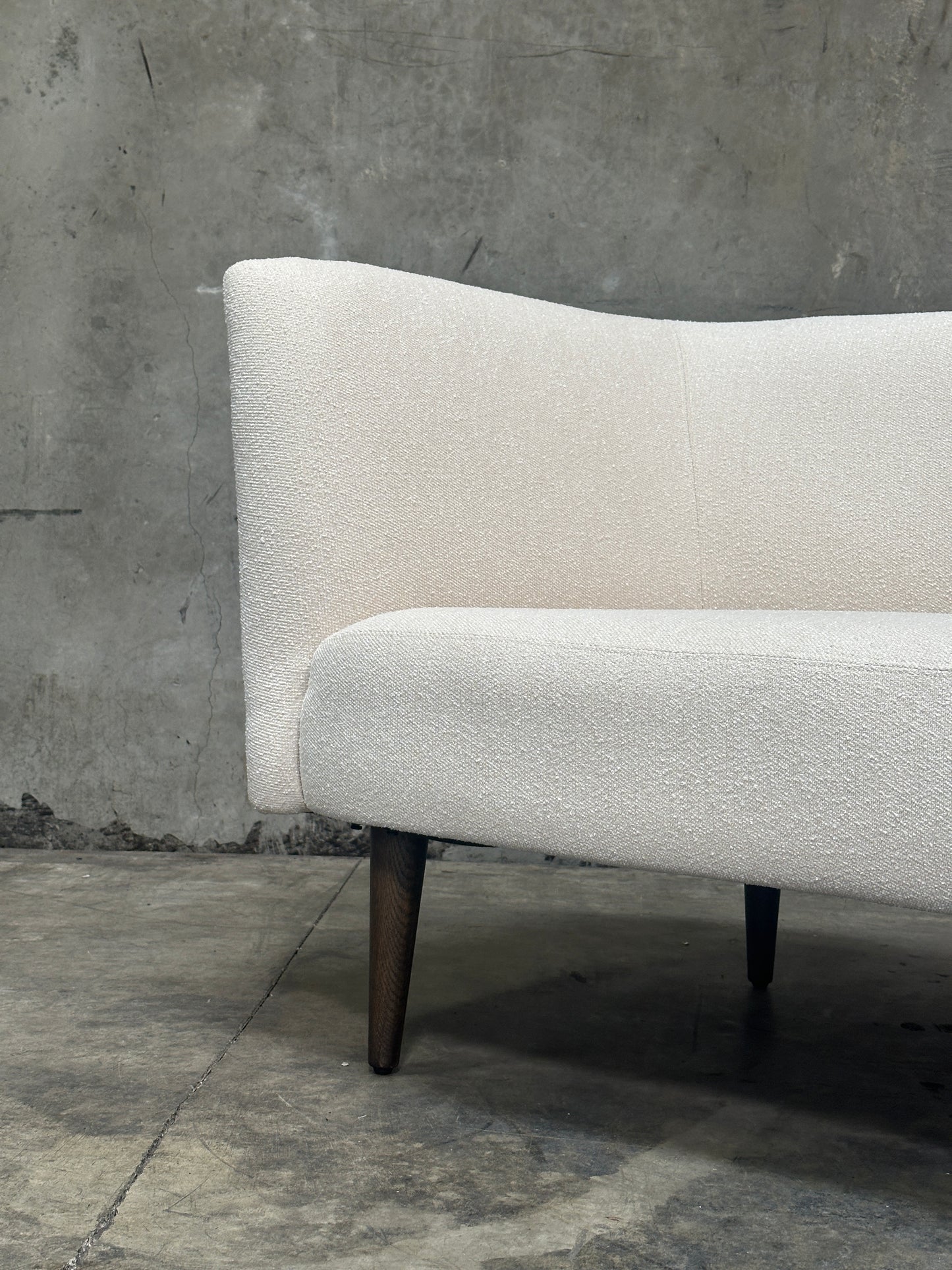 Four Hands 'Luna' Chaise Lounge in Capri Oatmeal Boucle, Solid Oak Legs