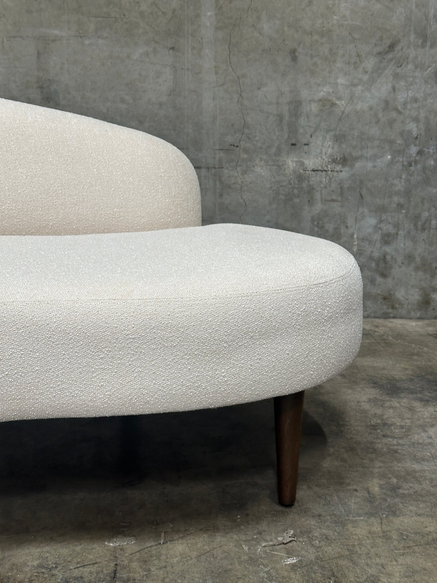 Four Hands 'Luna' Chaise Lounge in Capri Oatmeal Boucle, Solid Oak Legs