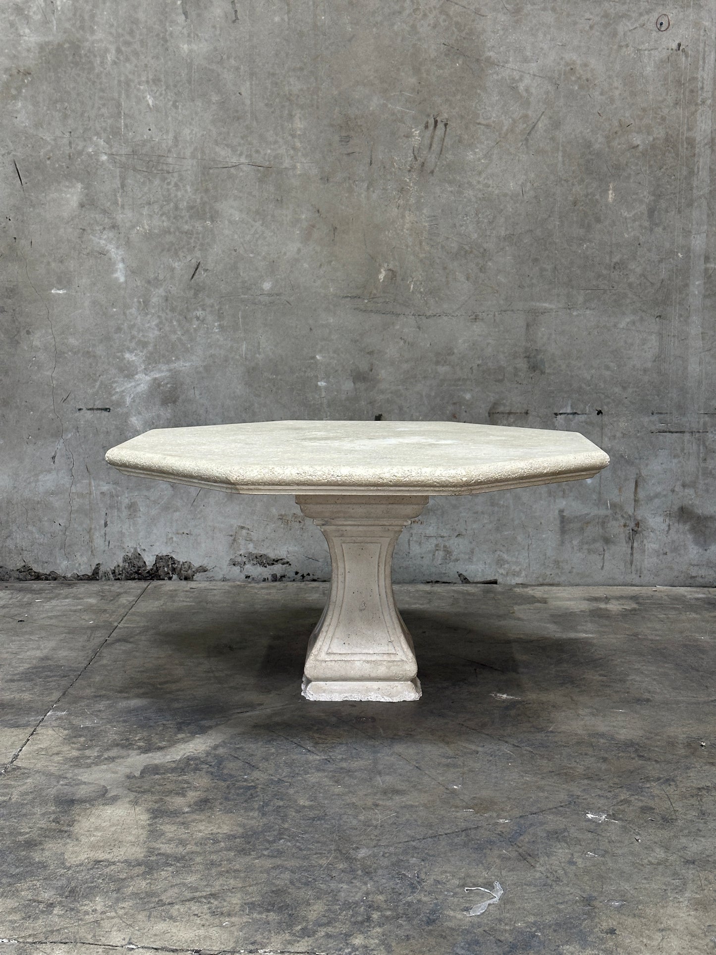 Michael Taylor Cast Stone Pedestal Center Table, Hexagonal Top, Antiqued