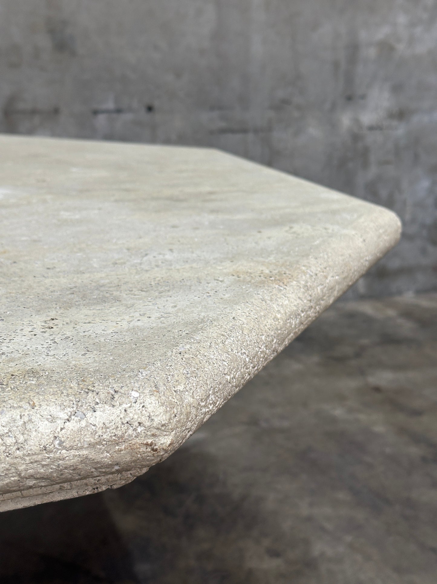 Michael Taylor Cast Stone Pedestal Center Table, Hexagonal Top, Antiqued