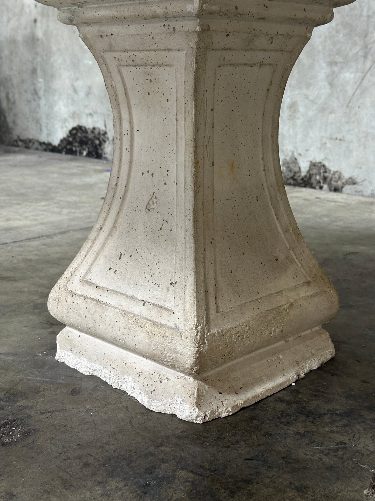 Michael Taylor Cast Stone Pedestal Center Table, Hexagonal Top, Antiqued