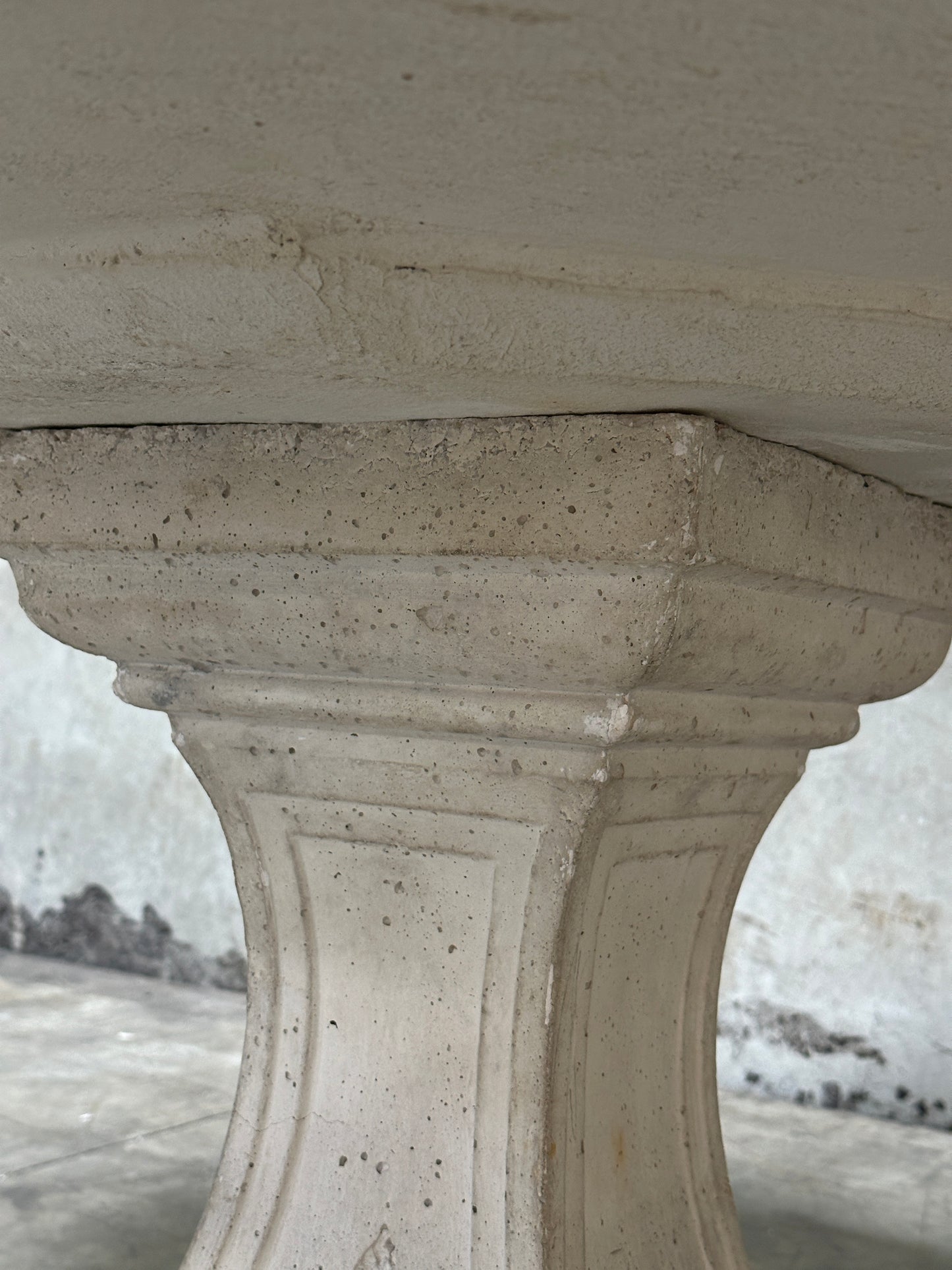 Michael Taylor Cast Stone Pedestal Center Table, Hexagonal Top, Antiqued
