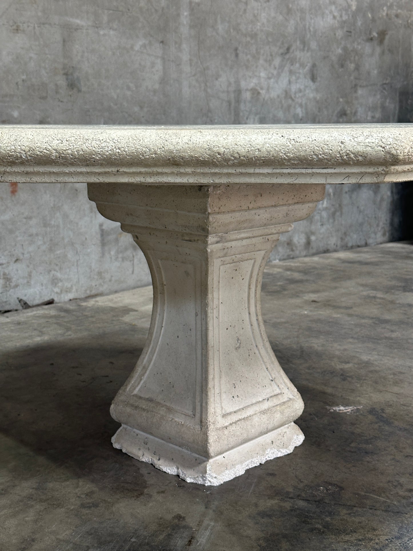 Michael Taylor Cast Stone Pedestal Center Table, Hexagonal Top, Antiqued