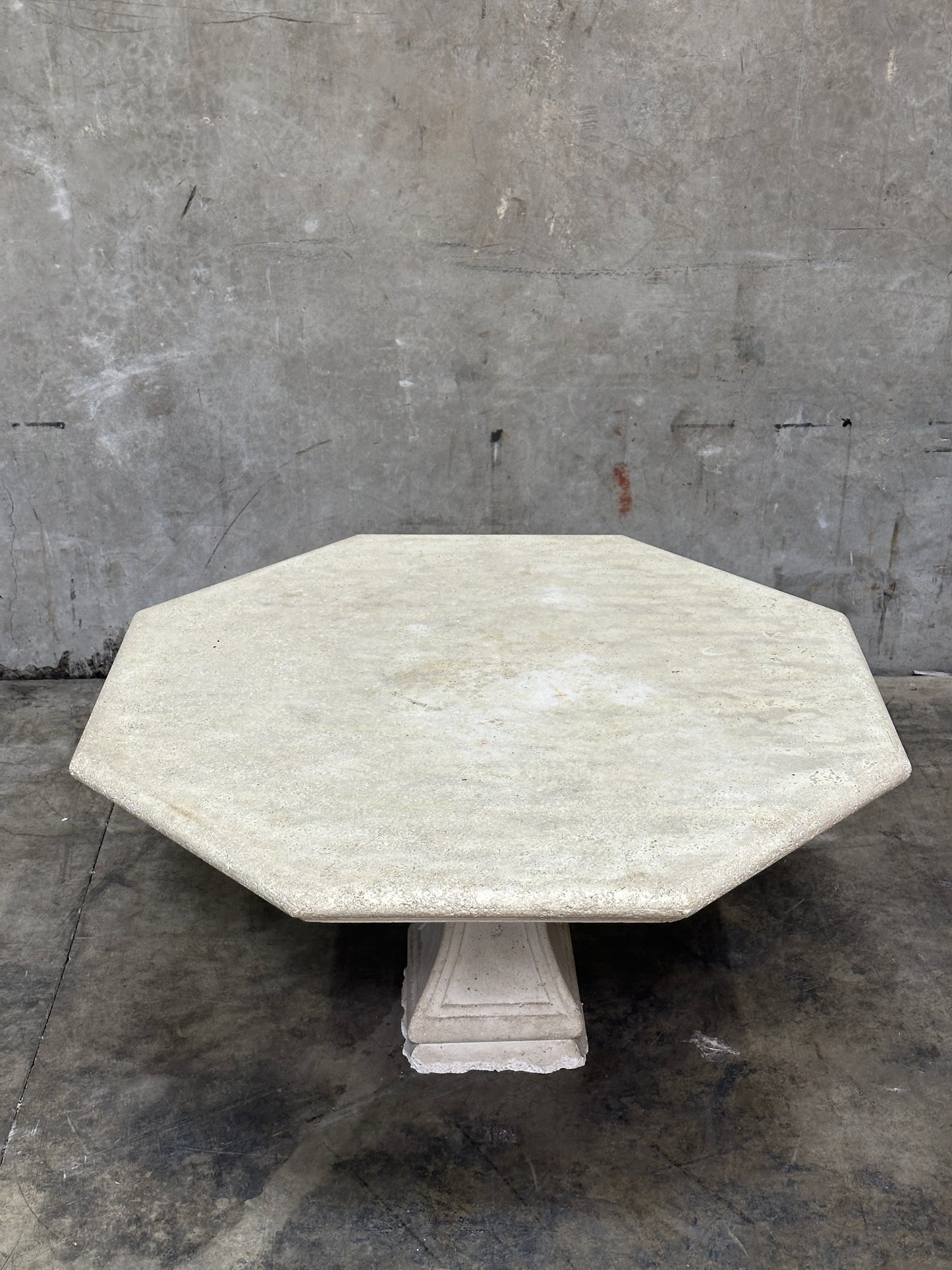 Michael Taylor Cast Stone Pedestal Center Table, Hexagonal Top, Antiqued