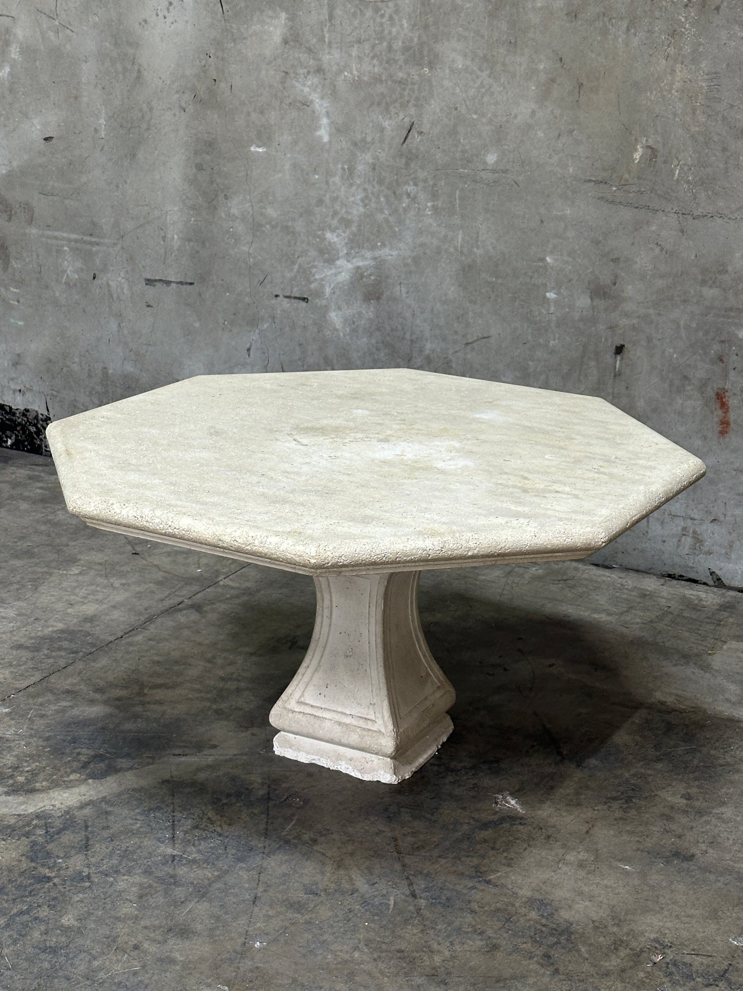 Michael Taylor Cast Stone Pedestal Center Table, Hexagonal Top, Antiqued