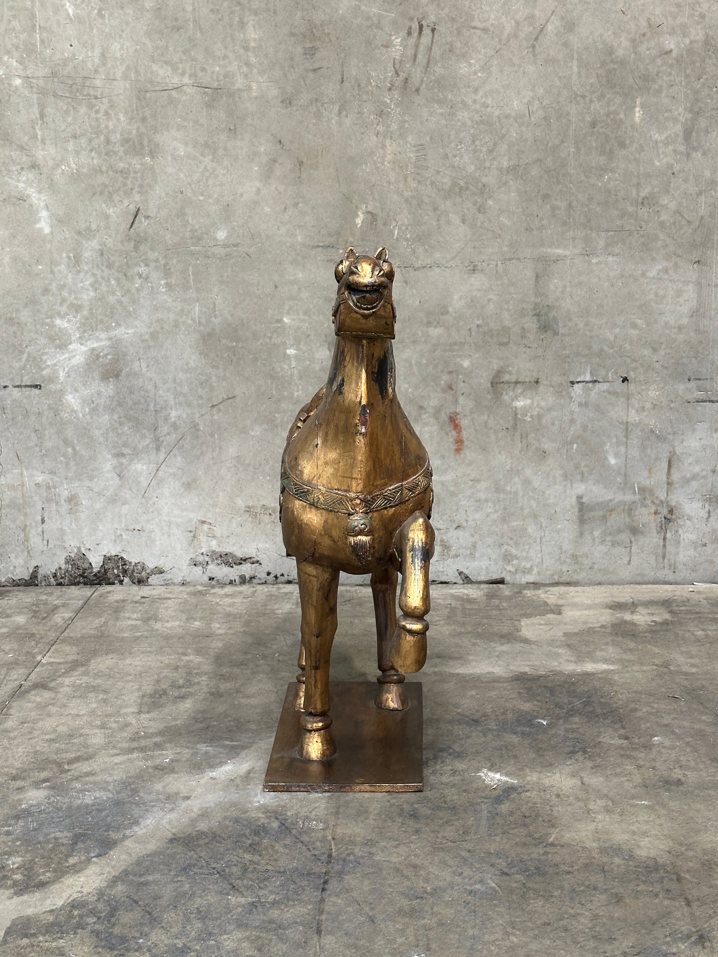 Chinese Tang Dynasty-Style Carved Wood Horse & Rider, Early 20th Century