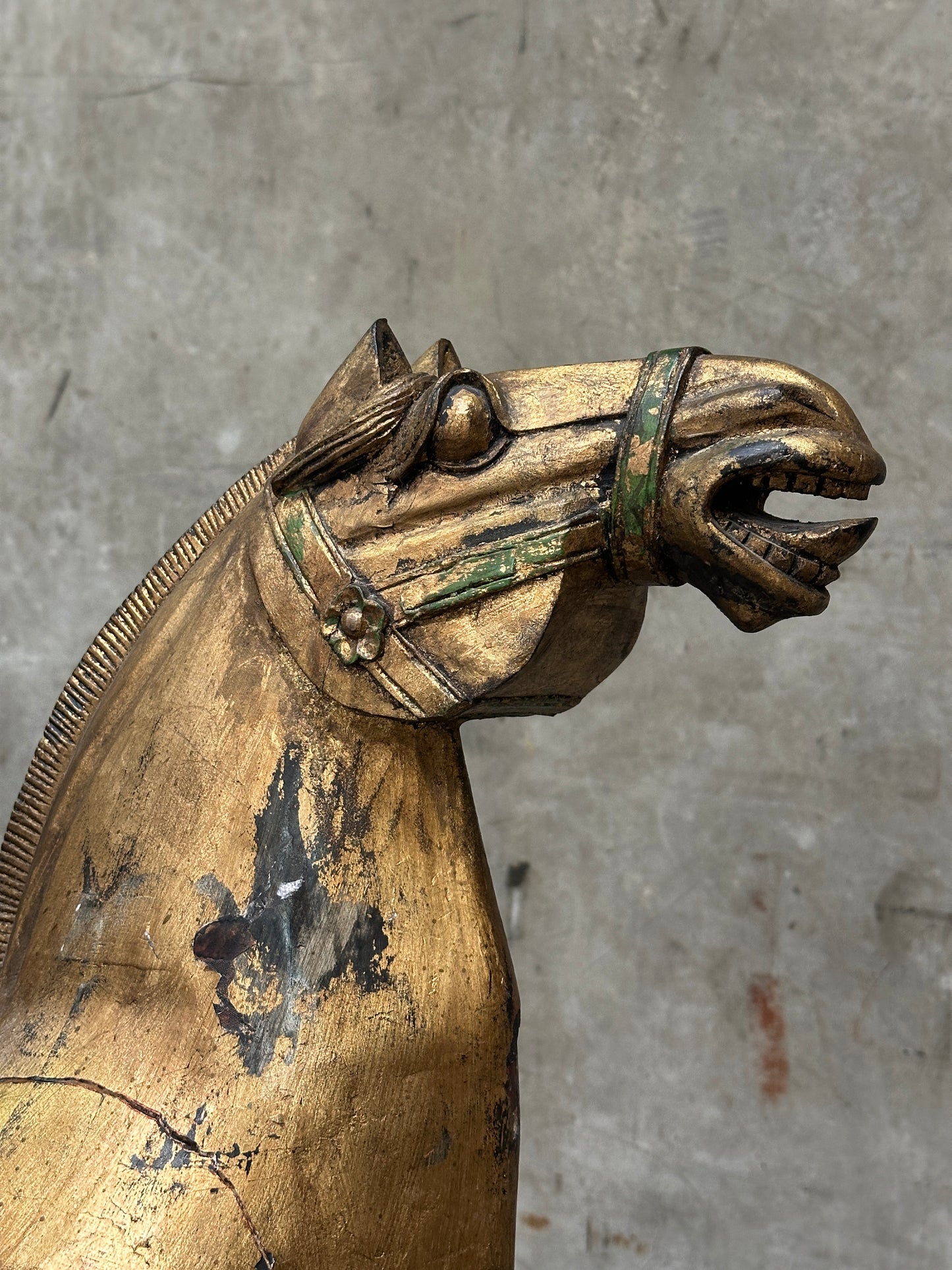 Chinese Tang Dynasty-Style Carved Wood Horse & Rider, Early 20th Century