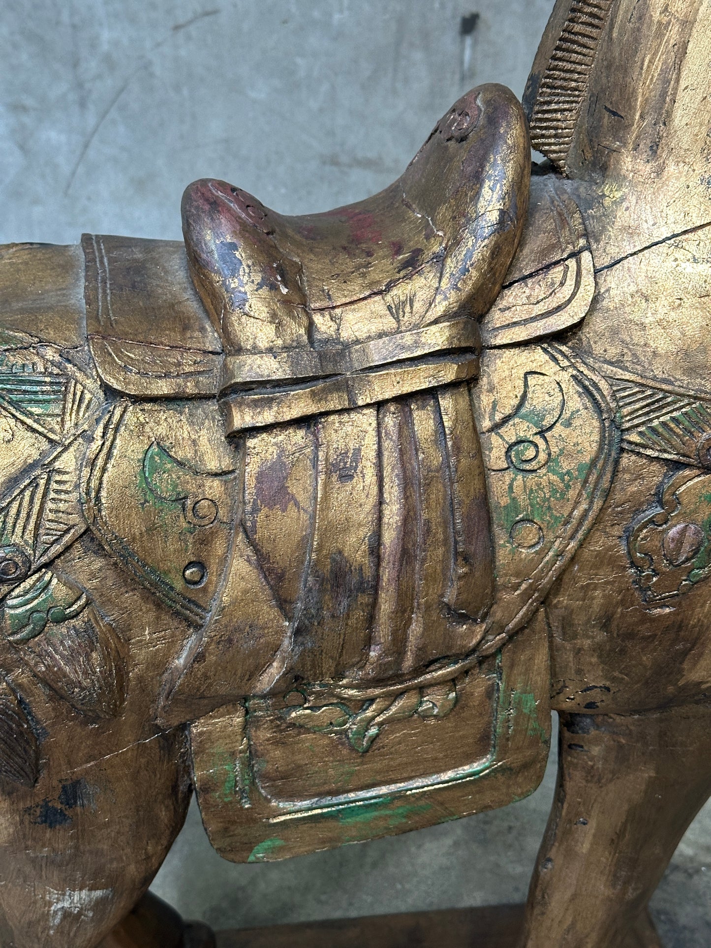 Chinese Tang Dynasty-Style Carved Wood Horse & Rider, Early 20th Century