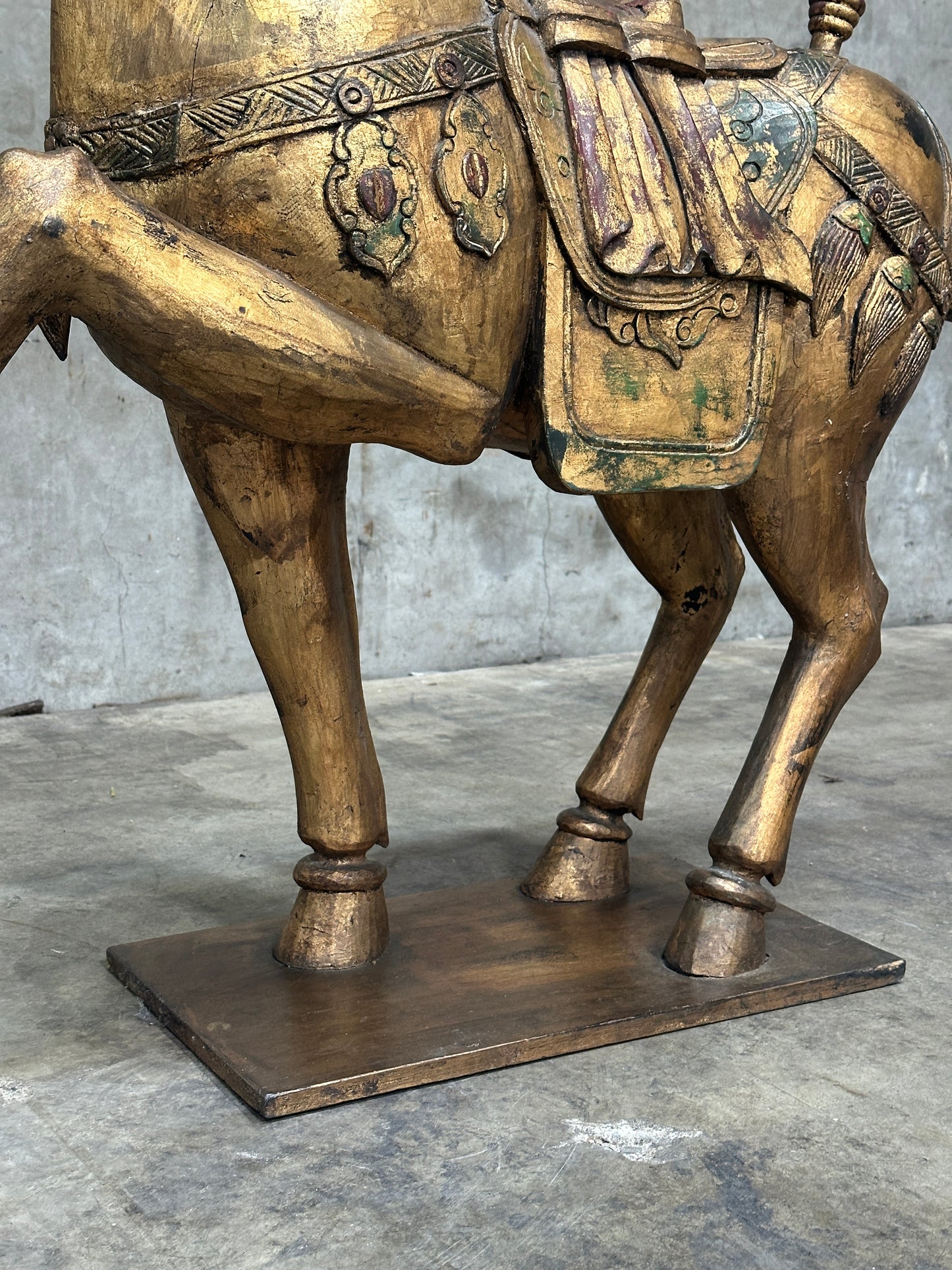 Chinese Tang Dynasty-Style Carved Wood Horse & Rider, Early 20th Century